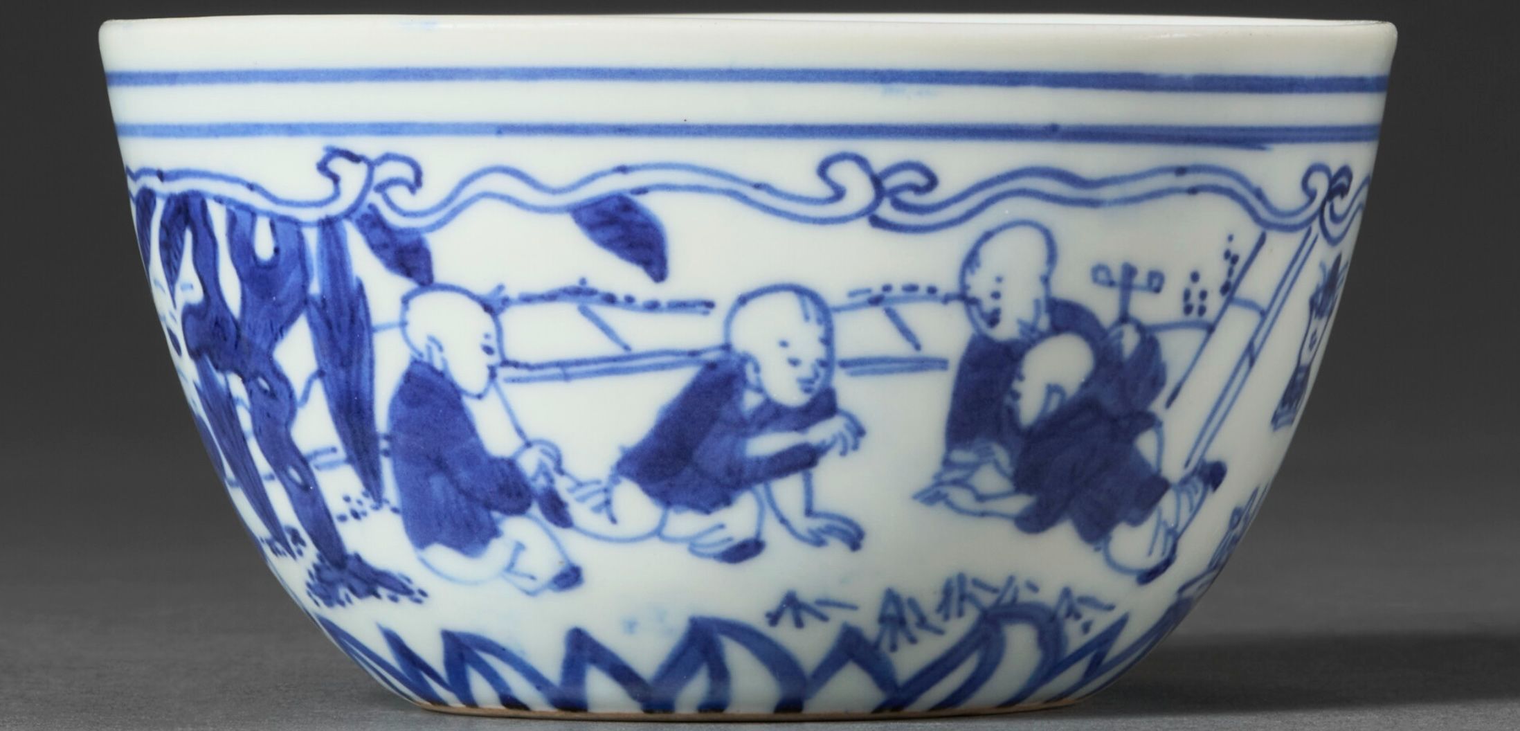 Chinese Ming Style Blue and White Porcelain Boys at Play Bowl
