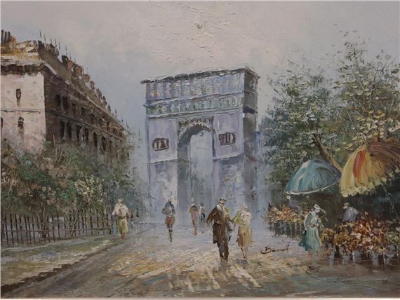 Modern Impressionist Style Oil Painting, 'Parisian Street Scene with Arc de Triomphe'