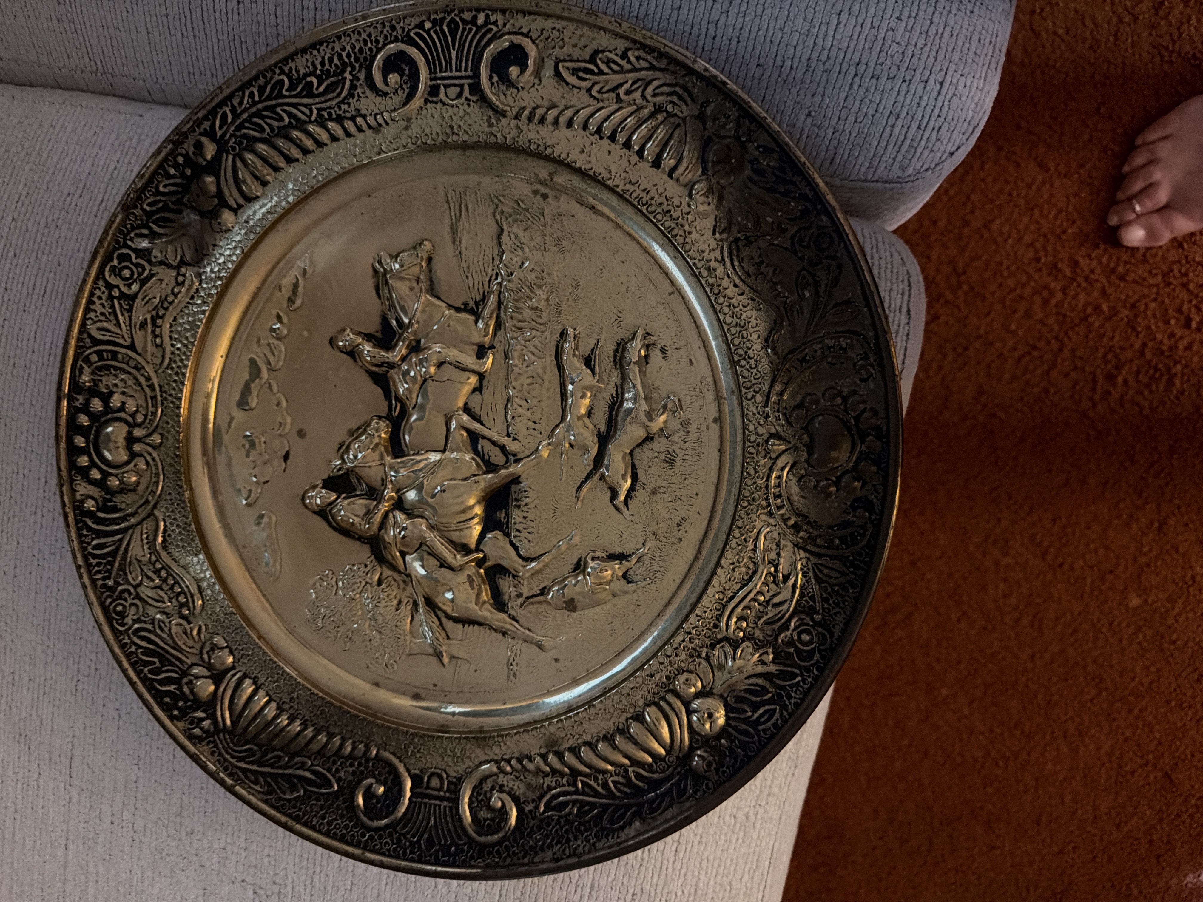 Victorian Style Brass Horse and Hound Charger