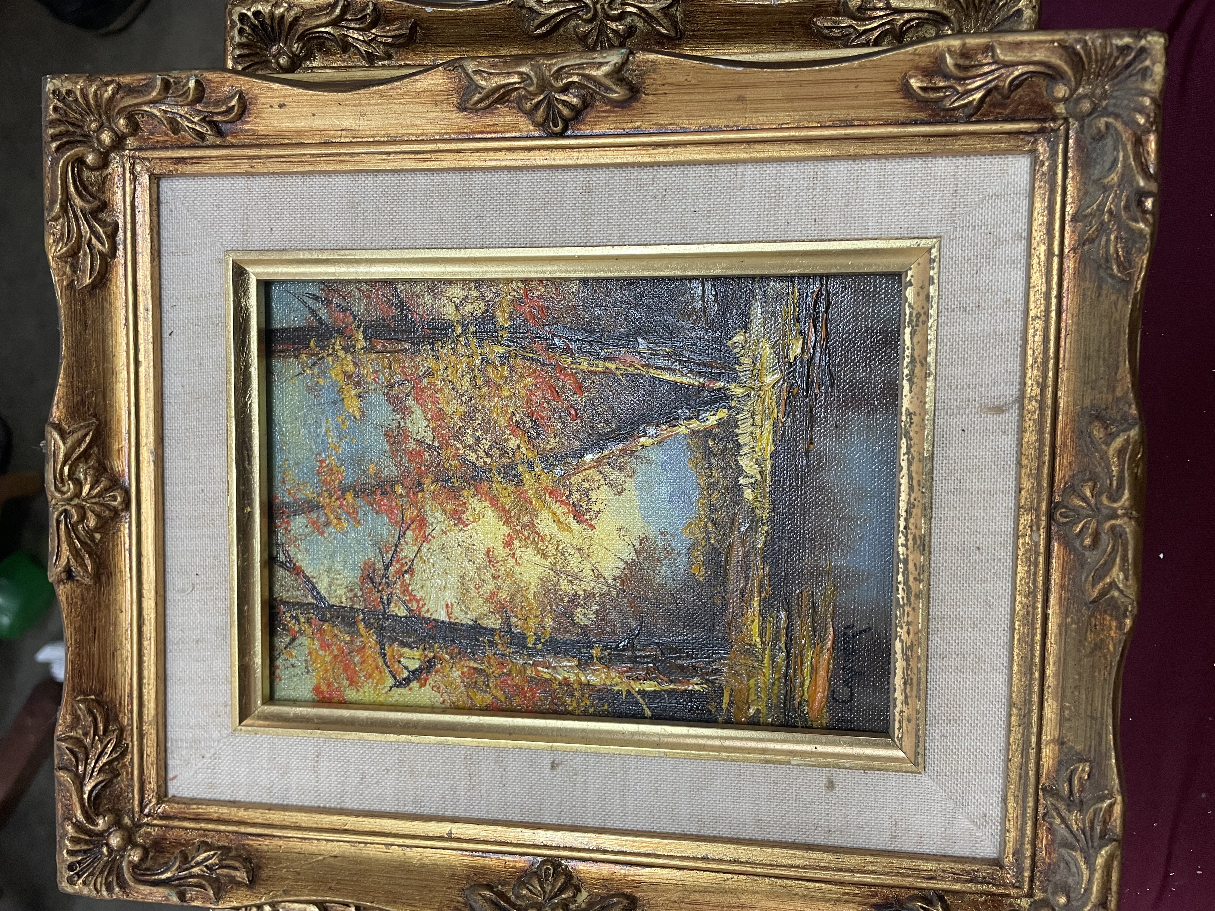 Mid-Century Decorative Impasto Autumn Landscape Painting