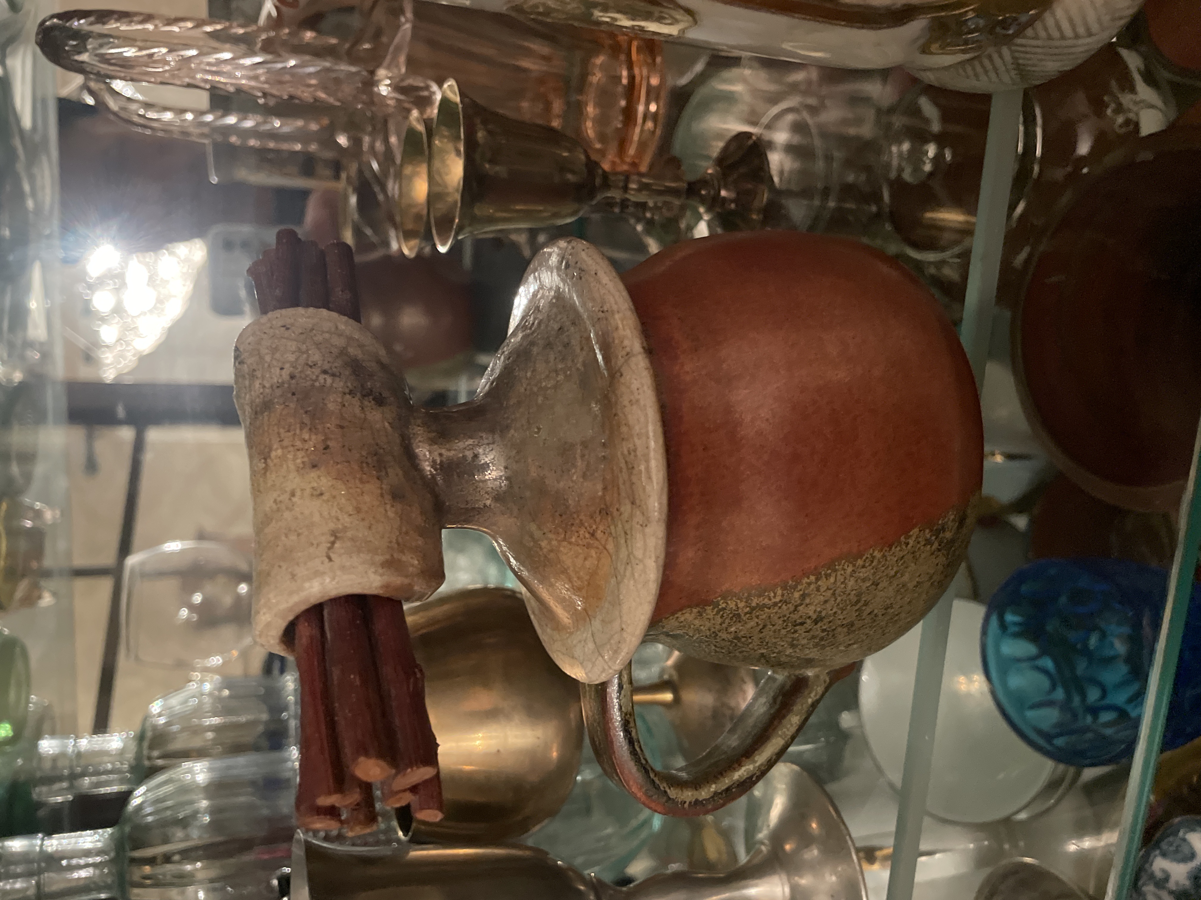 Contemporary Ceramic Pot with Handle and Incense Holder