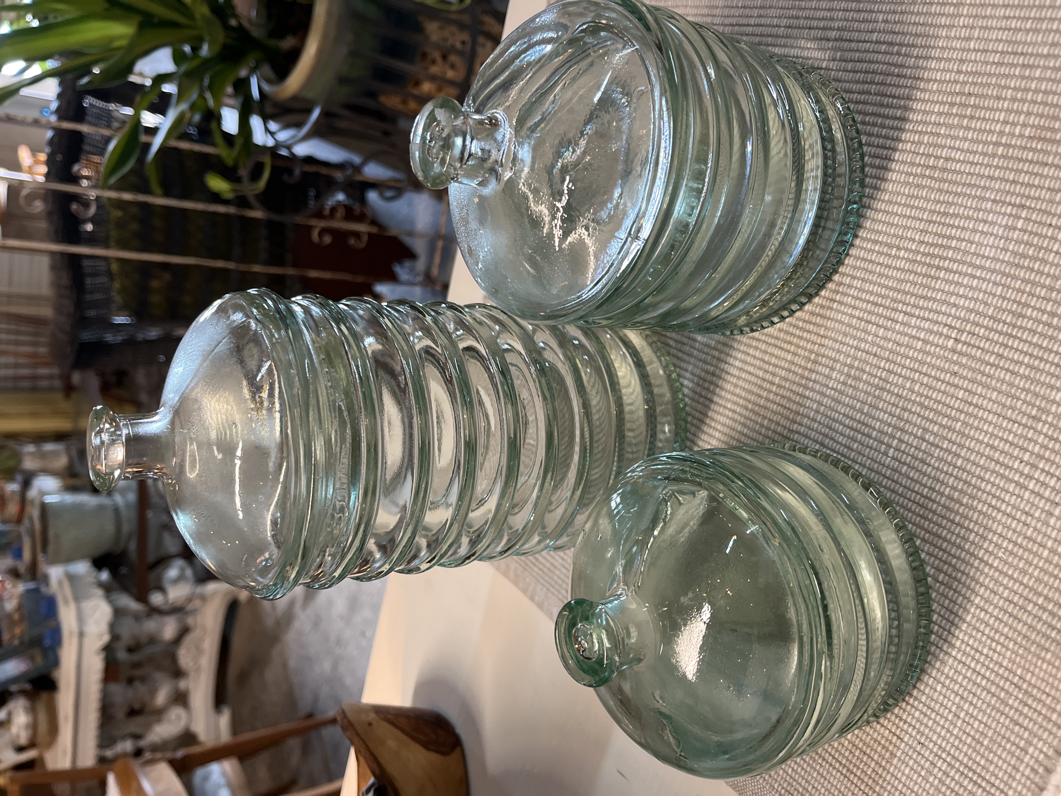 Mid-Century Modern Ribbed Clear Glass Apothecary Jar Trio