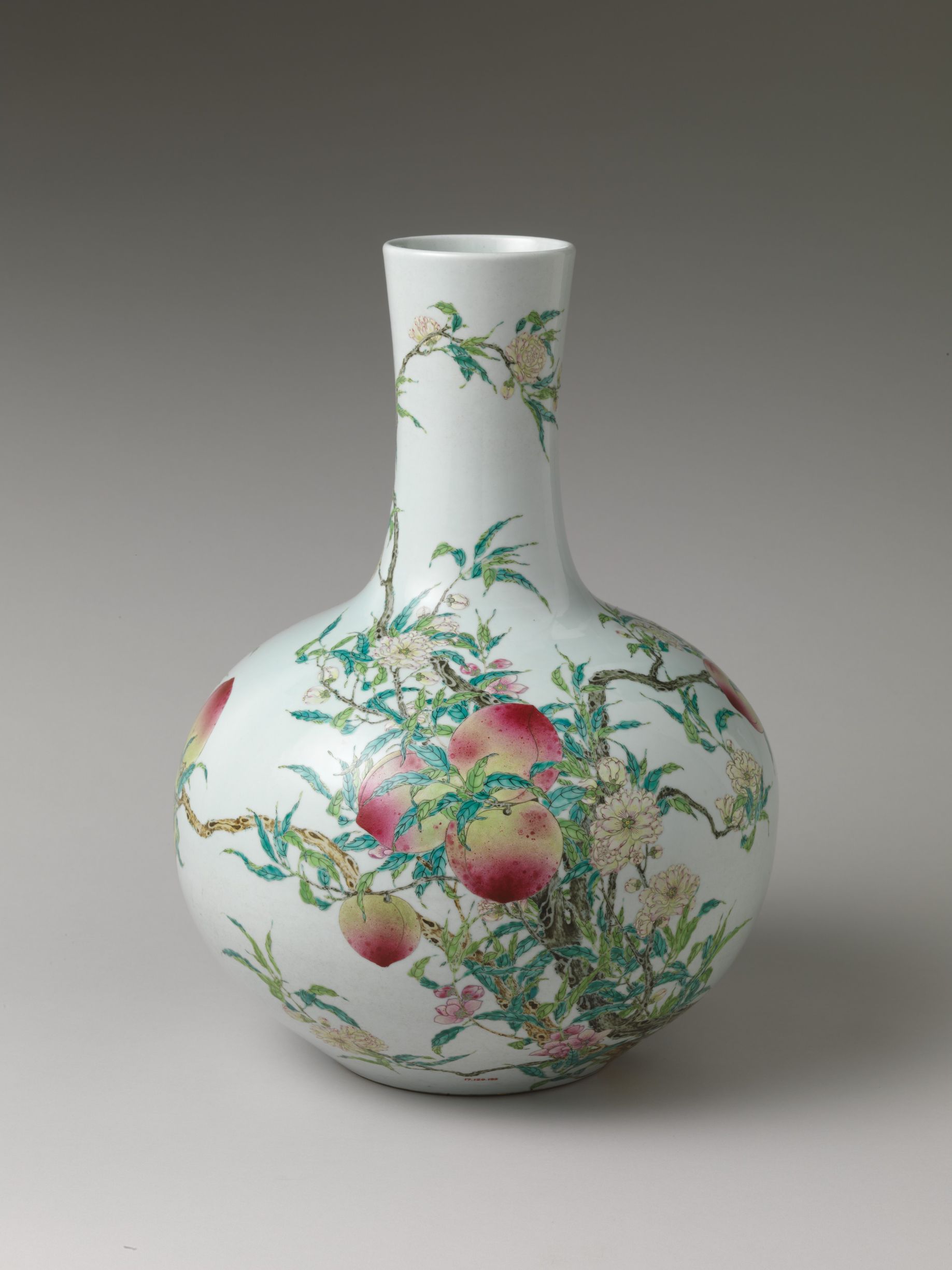 Famille Rose Porcelain 'Peach and Bat' Vase, Qianlong Mark