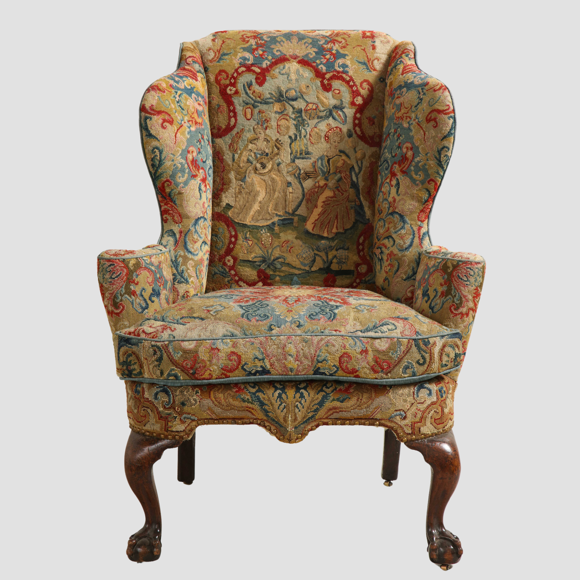 Walnut Wingchair with Original Needlepoint