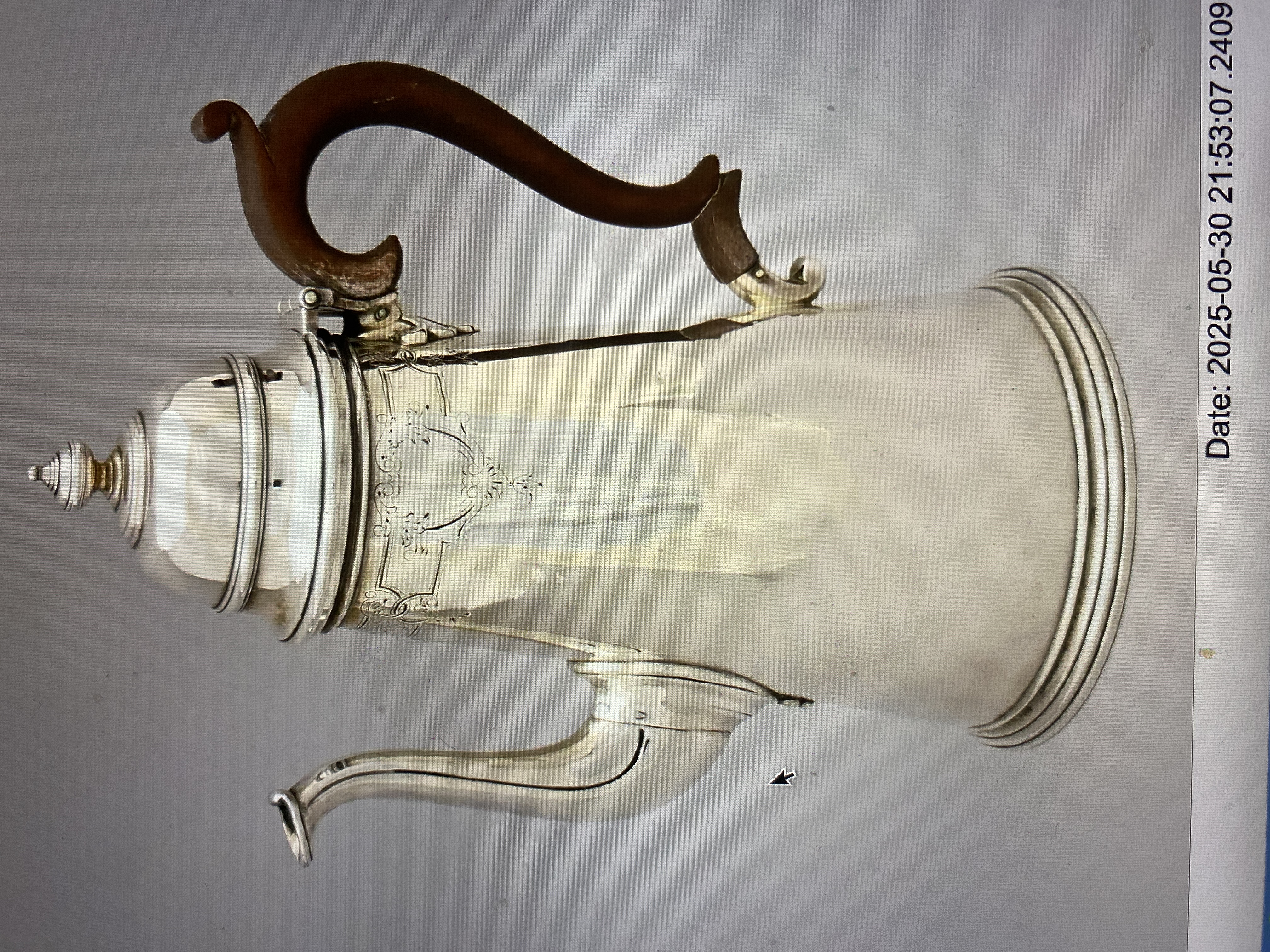 George III Neoclassical Silver Coffee Pot with Wood Handle