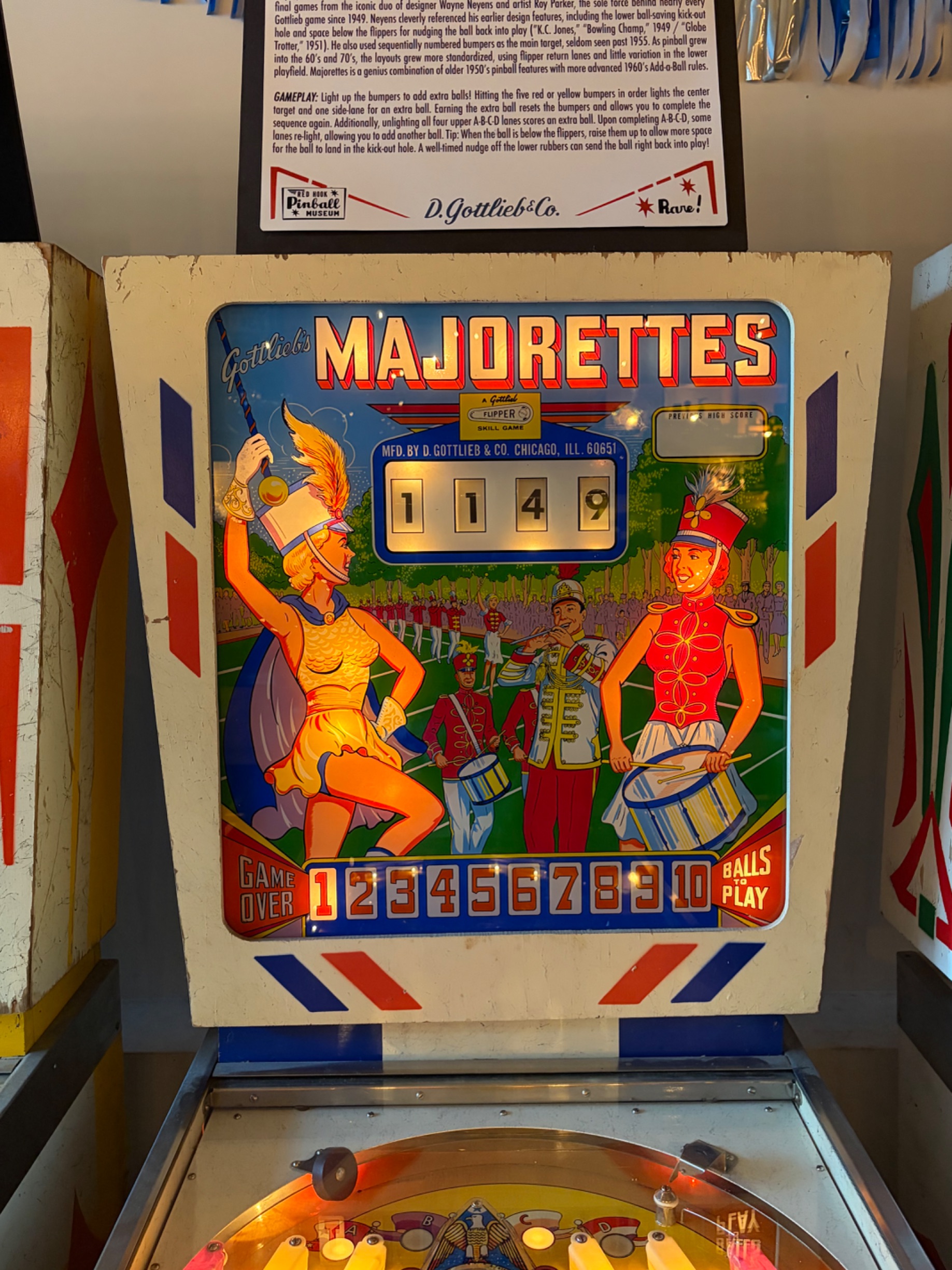 American Mid-Century Modern D. Gottlieb & Co. 'Majorettes' Add-A-Ball Pinball Machine thumbnail 5