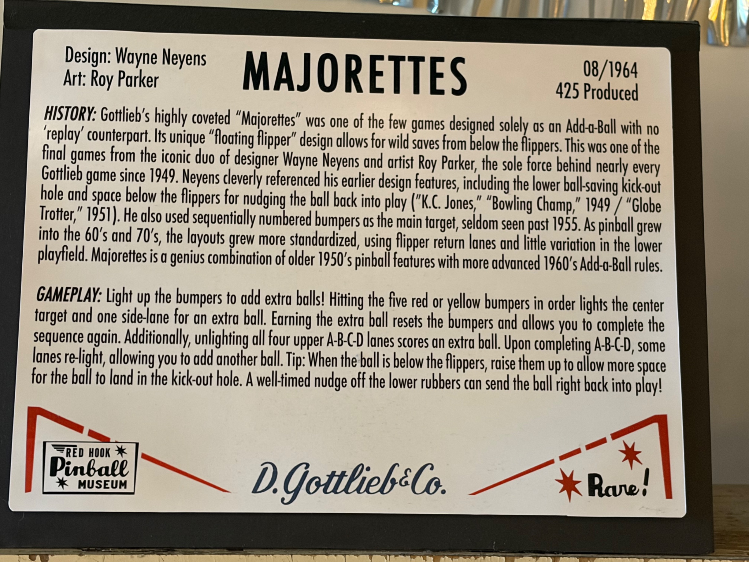 American Mid-Century Modern D. Gottlieb & Co. 'Majorettes' Add-A-Ball Pinball Machine thumbnail 6