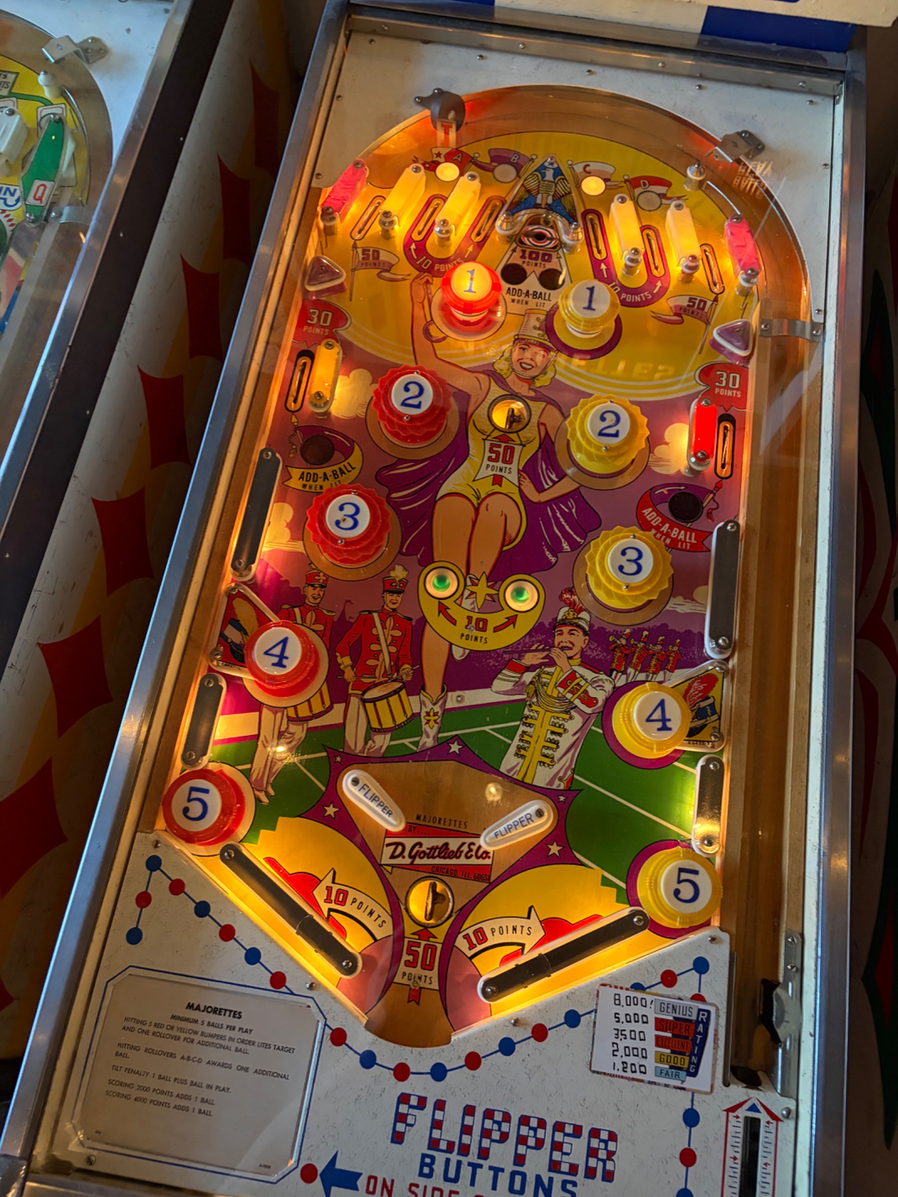American Mid-Century Modern D. Gottlieb & Co. 'Majorettes' Add-A-Ball Pinball Machine thumbnail 9