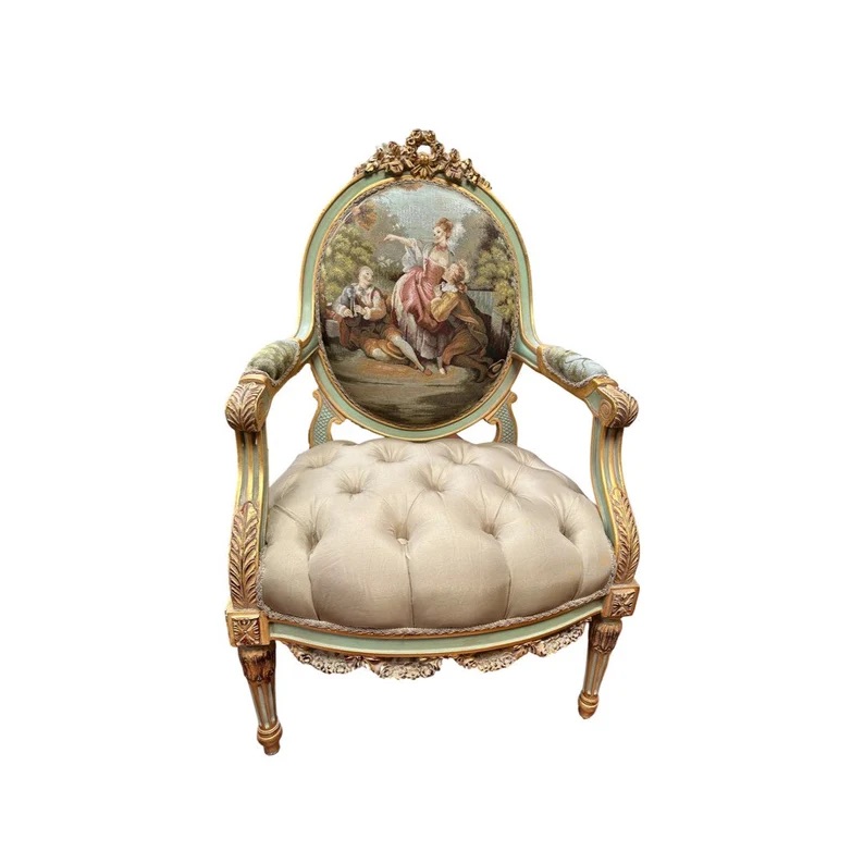 Louis XVI Style Upholstered Armchair thumbnail 2