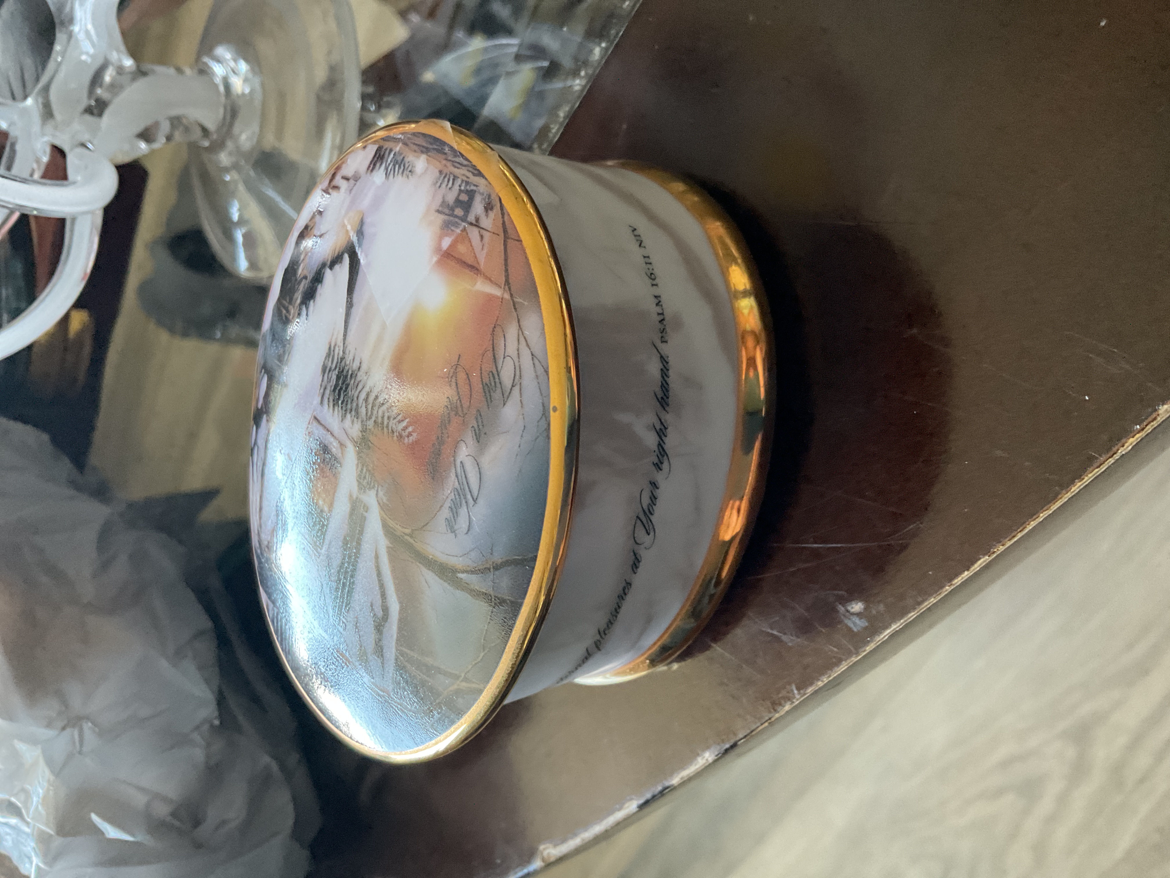 Inspirational Verse Porcelain Trinket Box with Gilt Accents