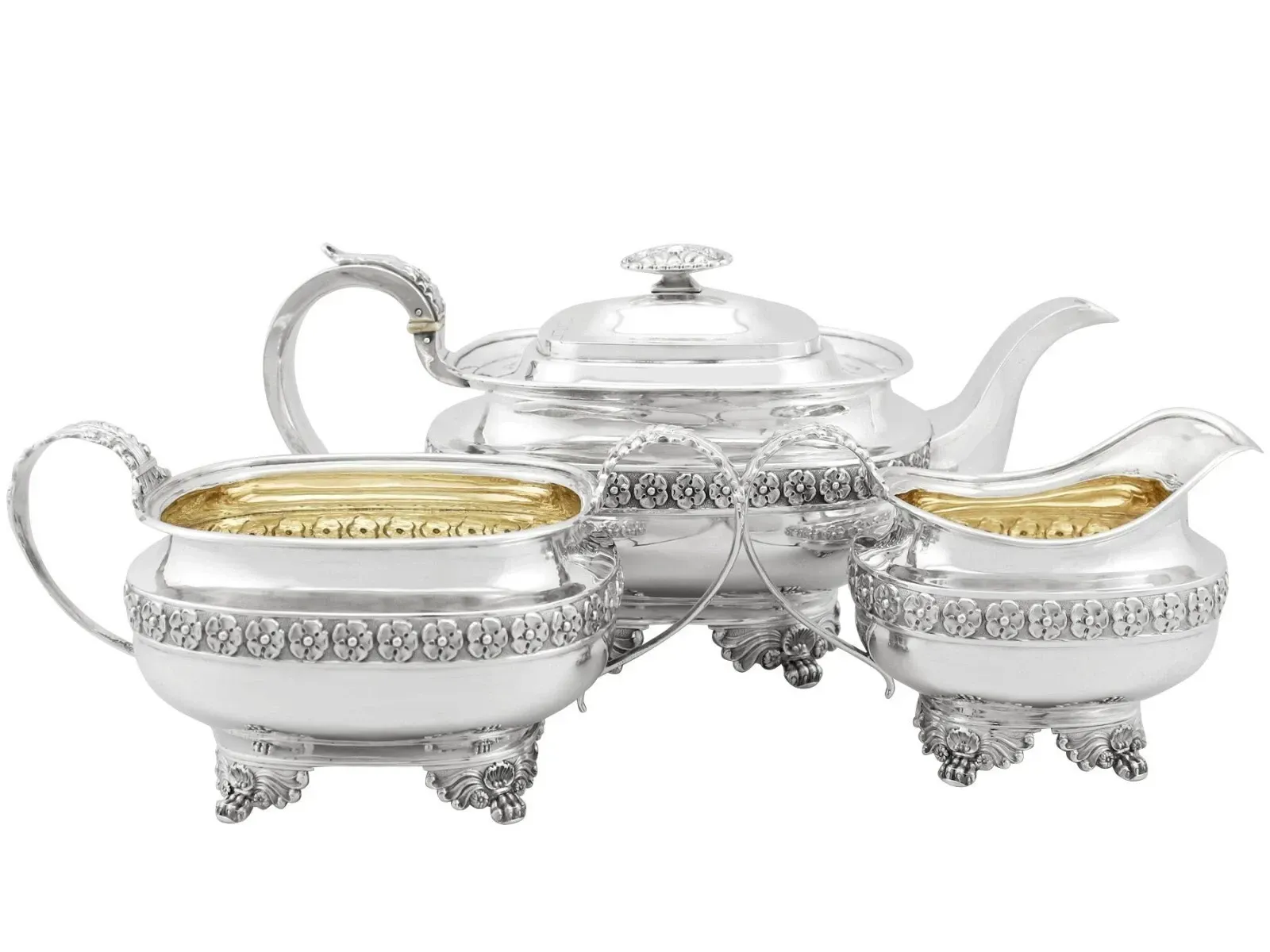 English George III Period Sterling Silver Three-Piece Tea Set