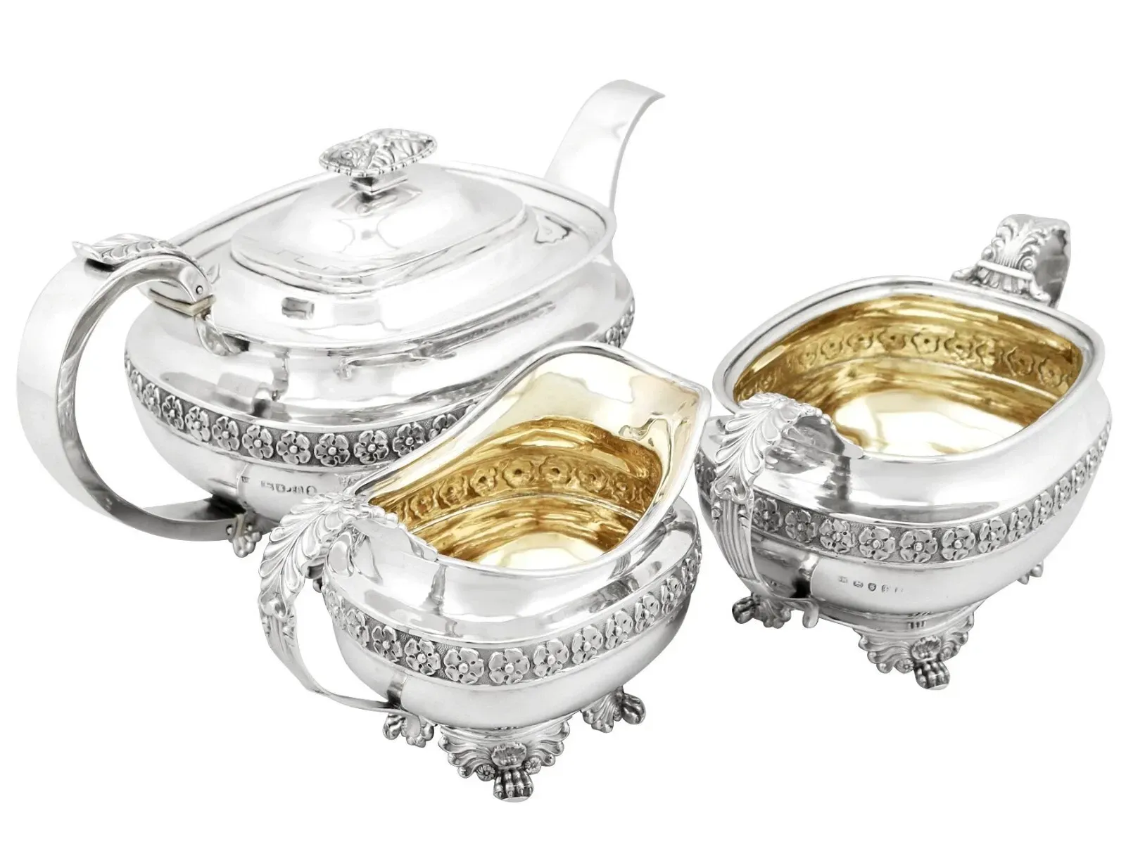 English George III Period Sterling Silver Three-Piece Tea Set thumbnail 2