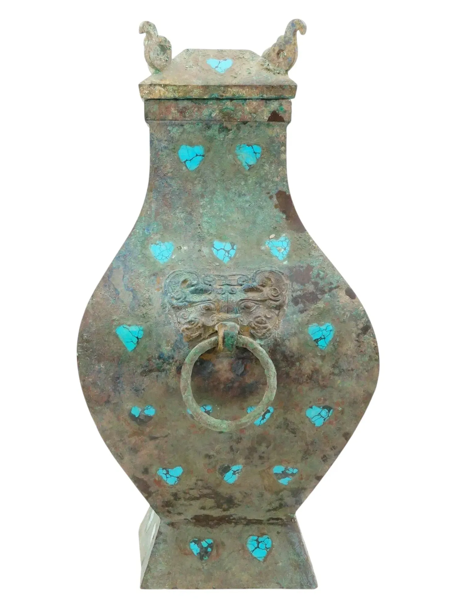 Chinese Eastern Zhou Period Bronze Fanghu with Turquoise Inlay thumbnail 2