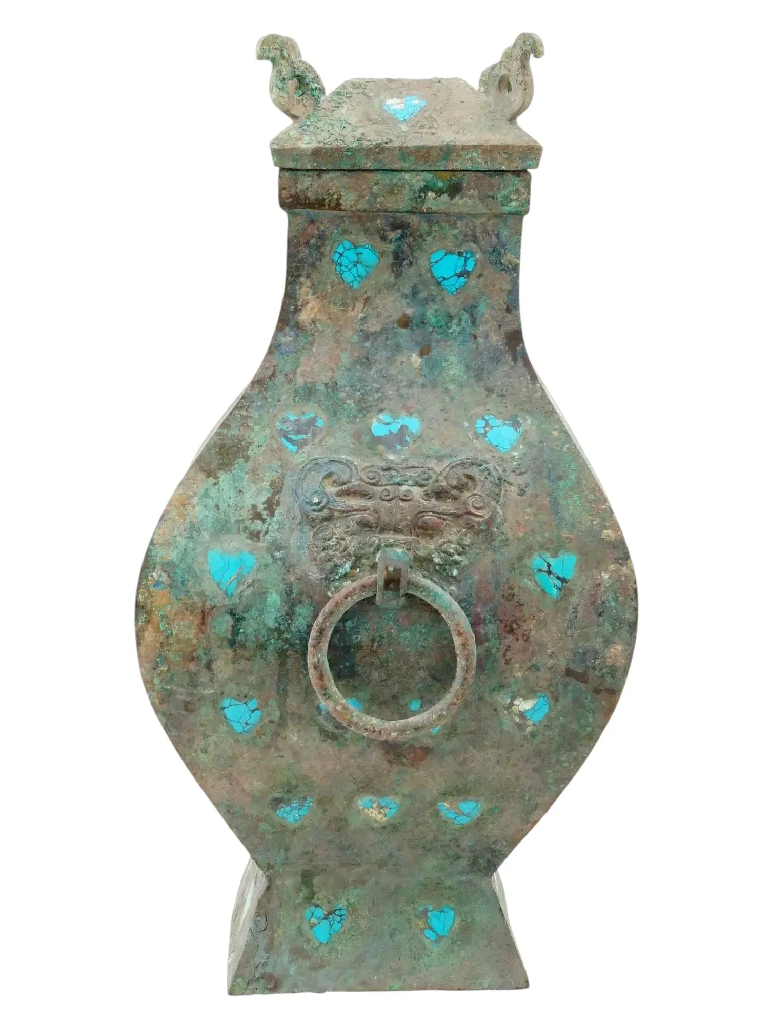 Chinese Eastern Zhou Period Bronze Fanghu with Turquoise Inlay thumbnail 3
