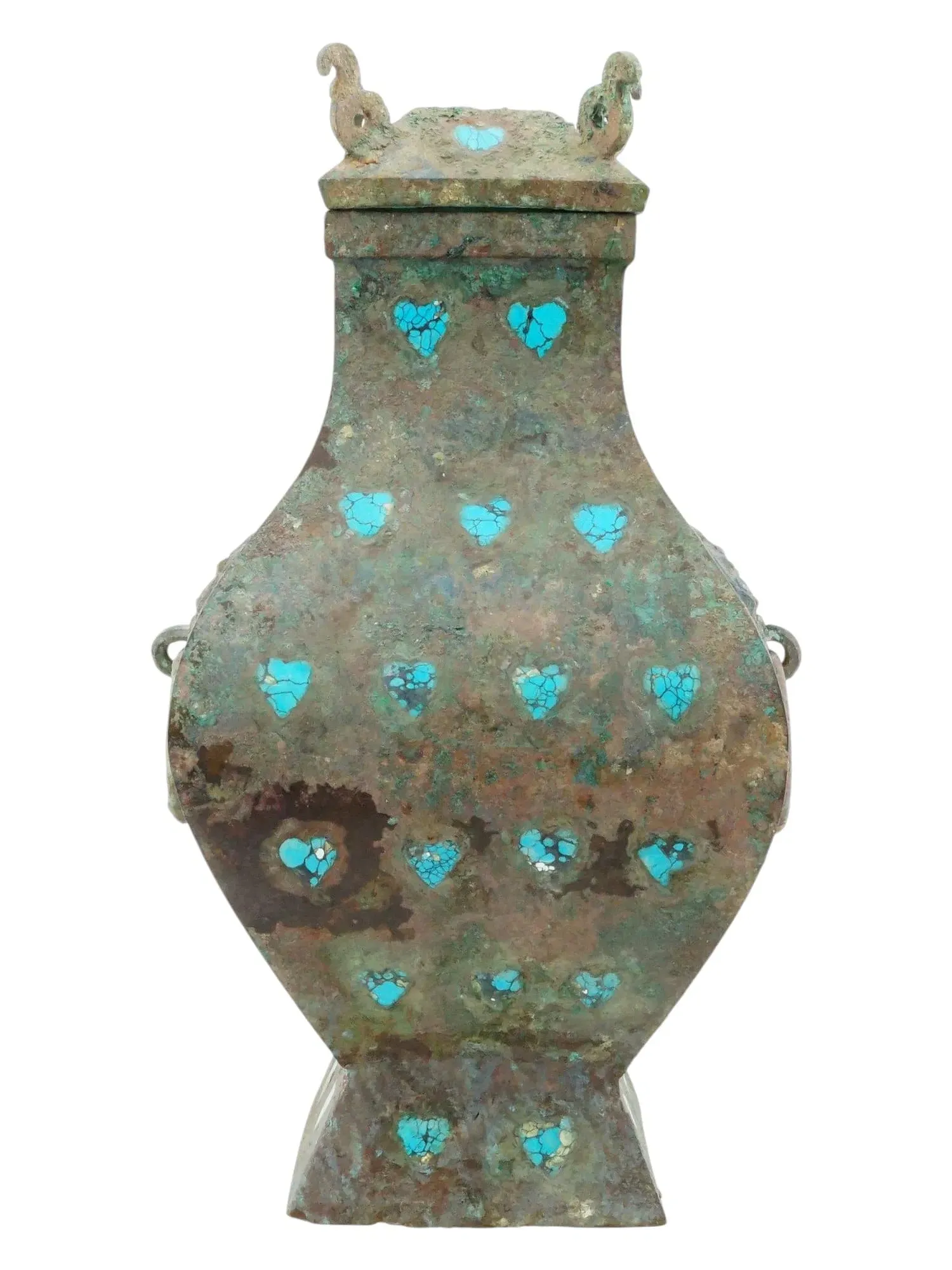 Chinese Eastern Zhou Period Bronze Fanghu with Turquoise Inlay thumbnail 4