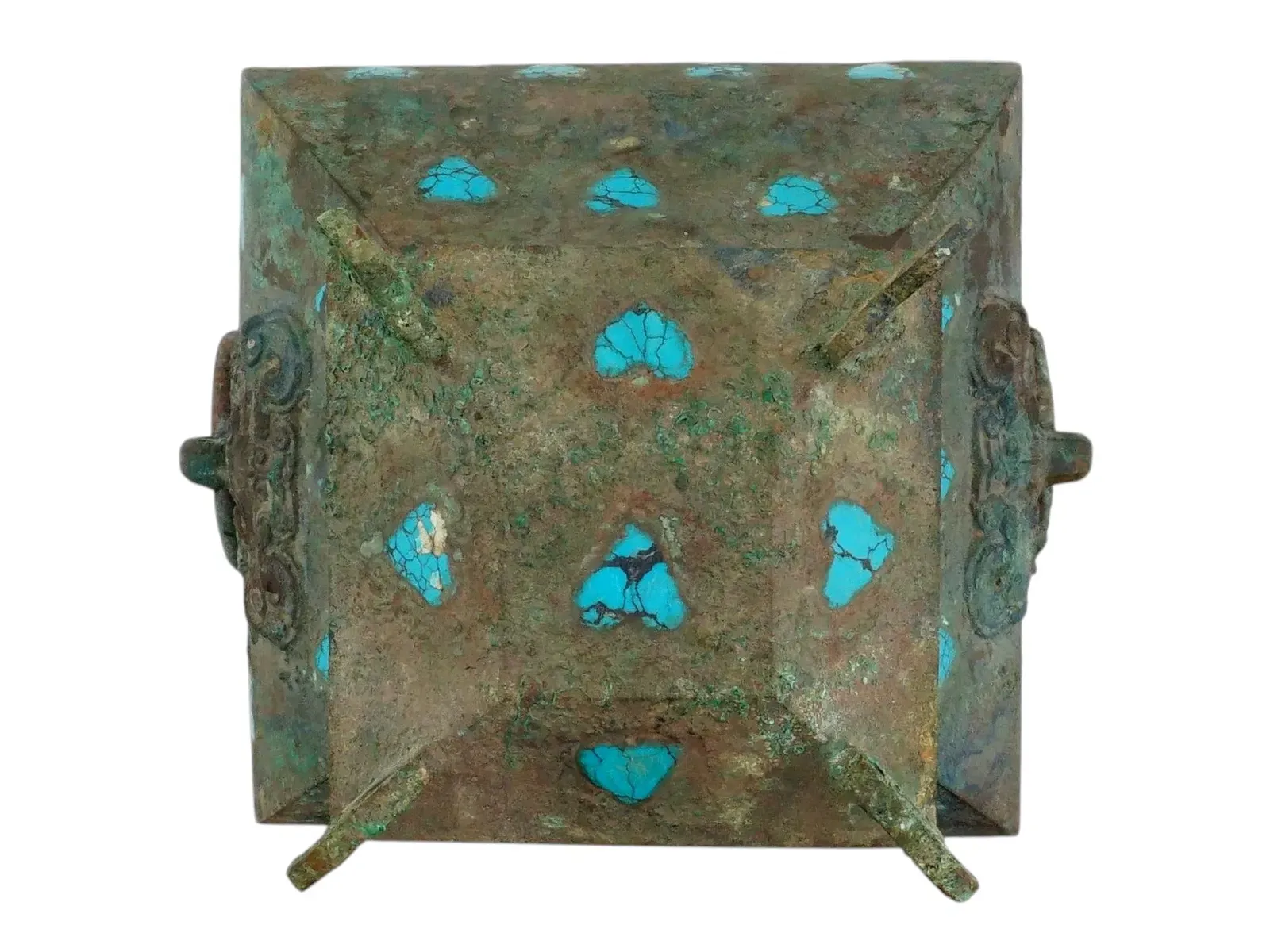 Chinese Eastern Zhou Period Bronze Fanghu with Turquoise Inlay thumbnail 6