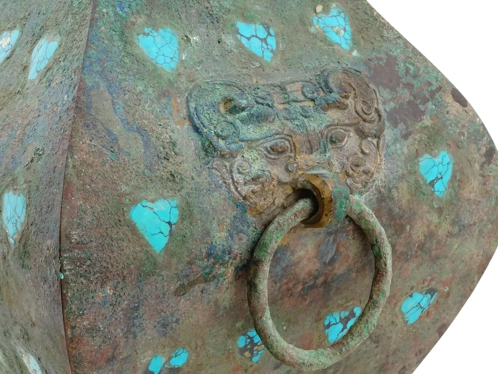 Chinese Eastern Zhou Period Bronze Fanghu with Turquoise Inlay thumbnail 7