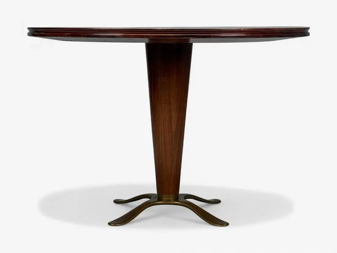 American Mid-Century Modern Walnut and Brass Pedestal Dining Table thumbnail 3
