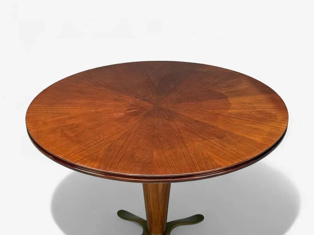 American Mid-Century Modern Walnut and Brass Pedestal Dining Table thumbnail 4