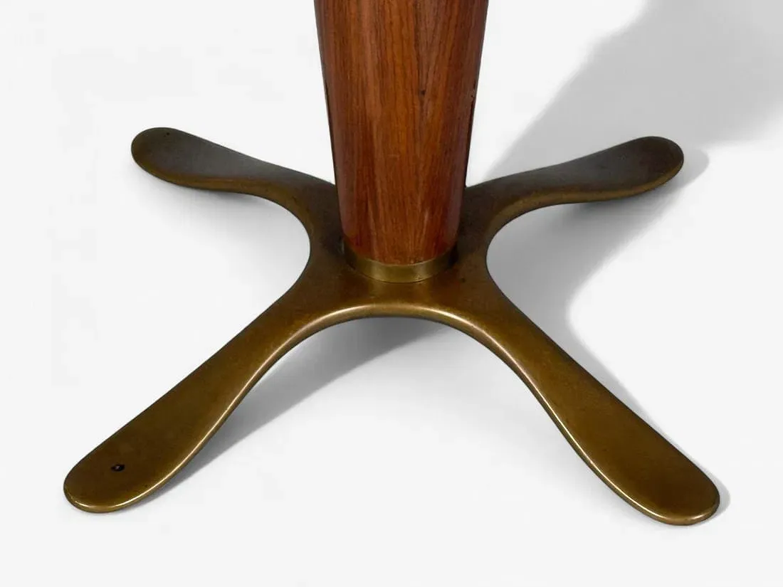 American Mid-Century Modern Walnut and Brass Pedestal Dining Table thumbnail 8