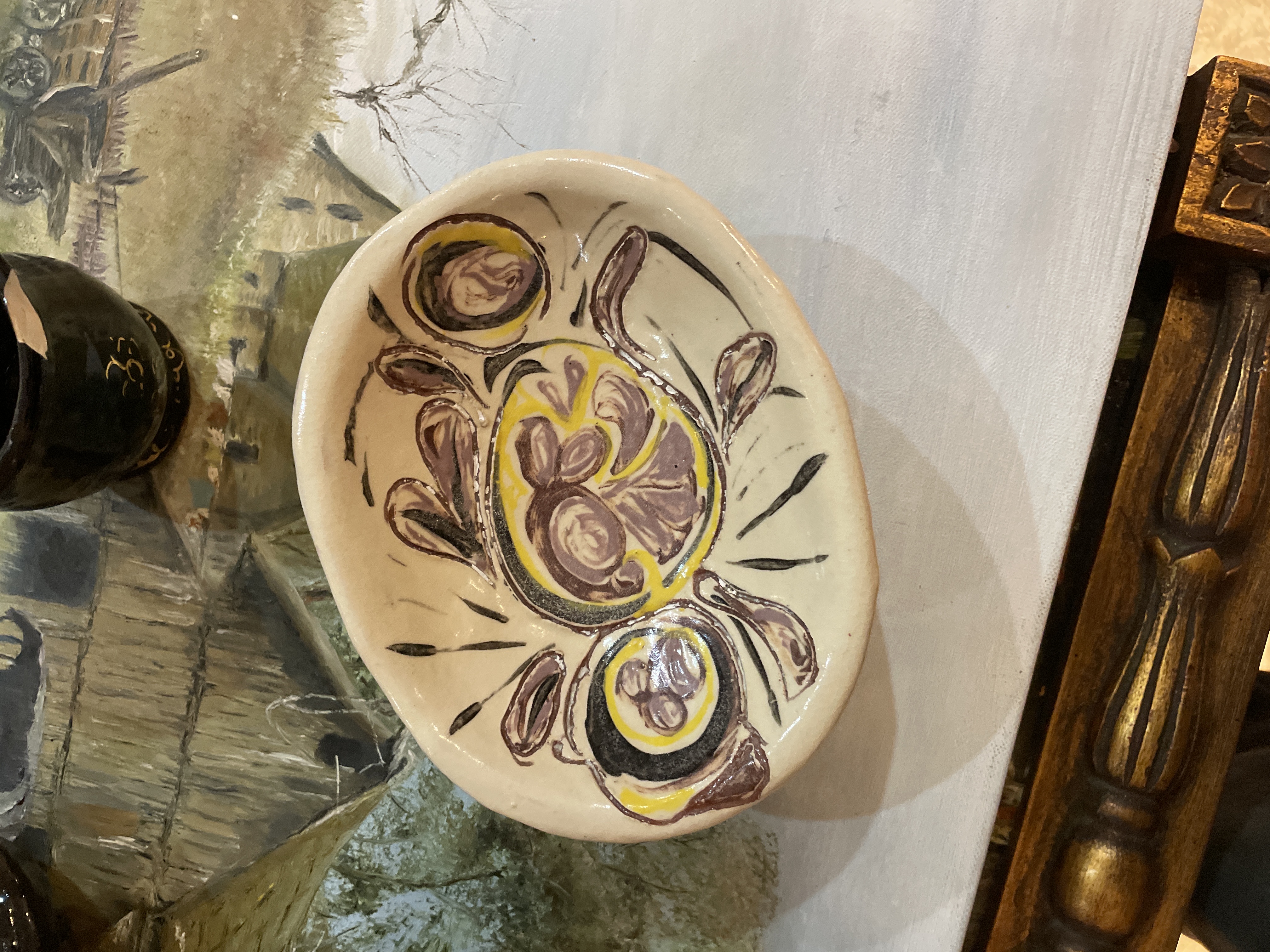 Folk Art Slipware Pottery Dish