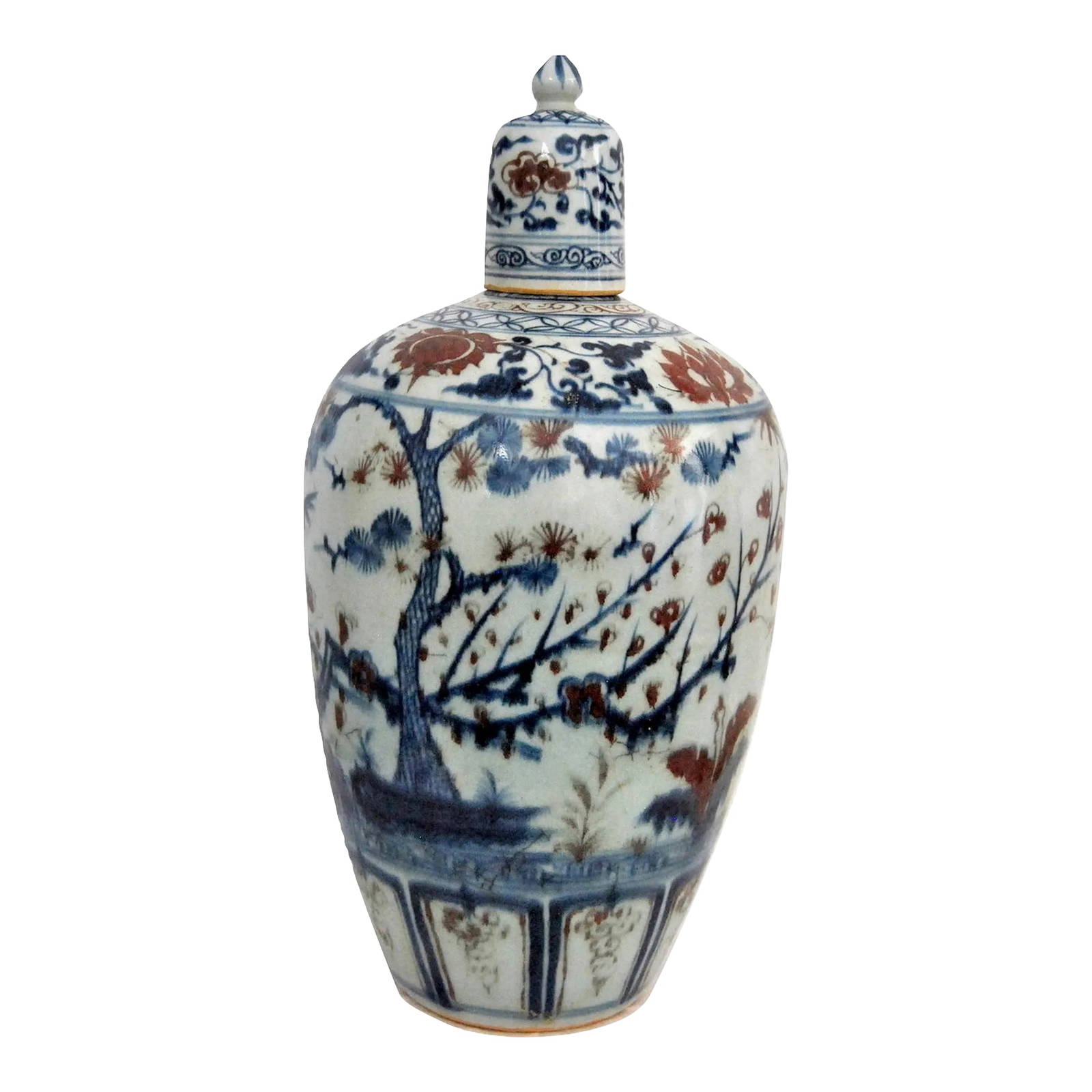 Large Japanese Imari Lidded Bottle Vase with Shochikubai Motif, Meiji Period