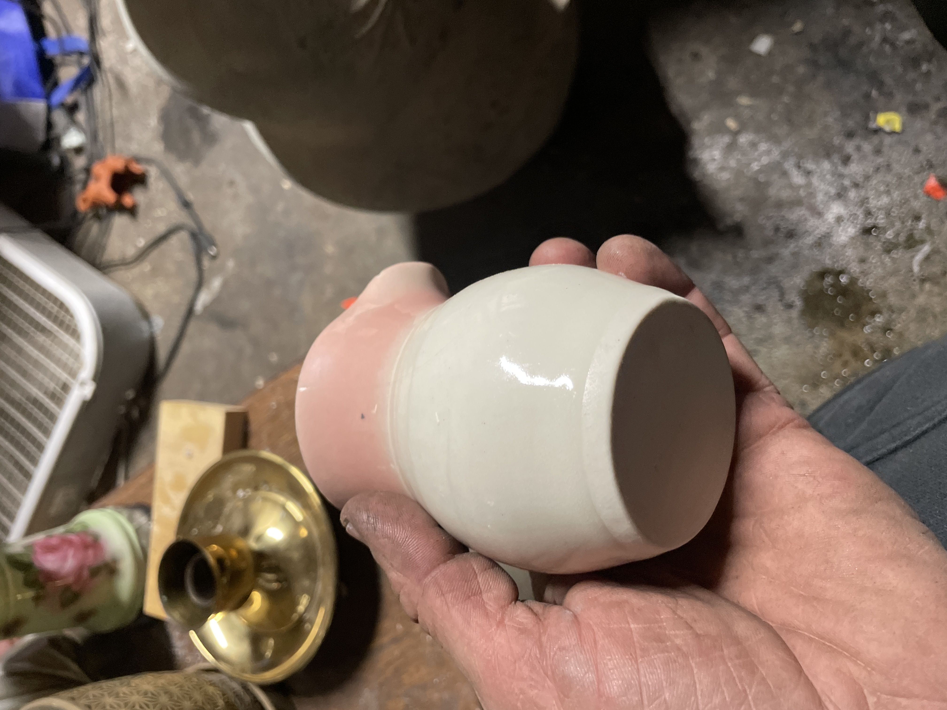 Mid-20th Century Pink and White Porcelain Creamer Pitcher