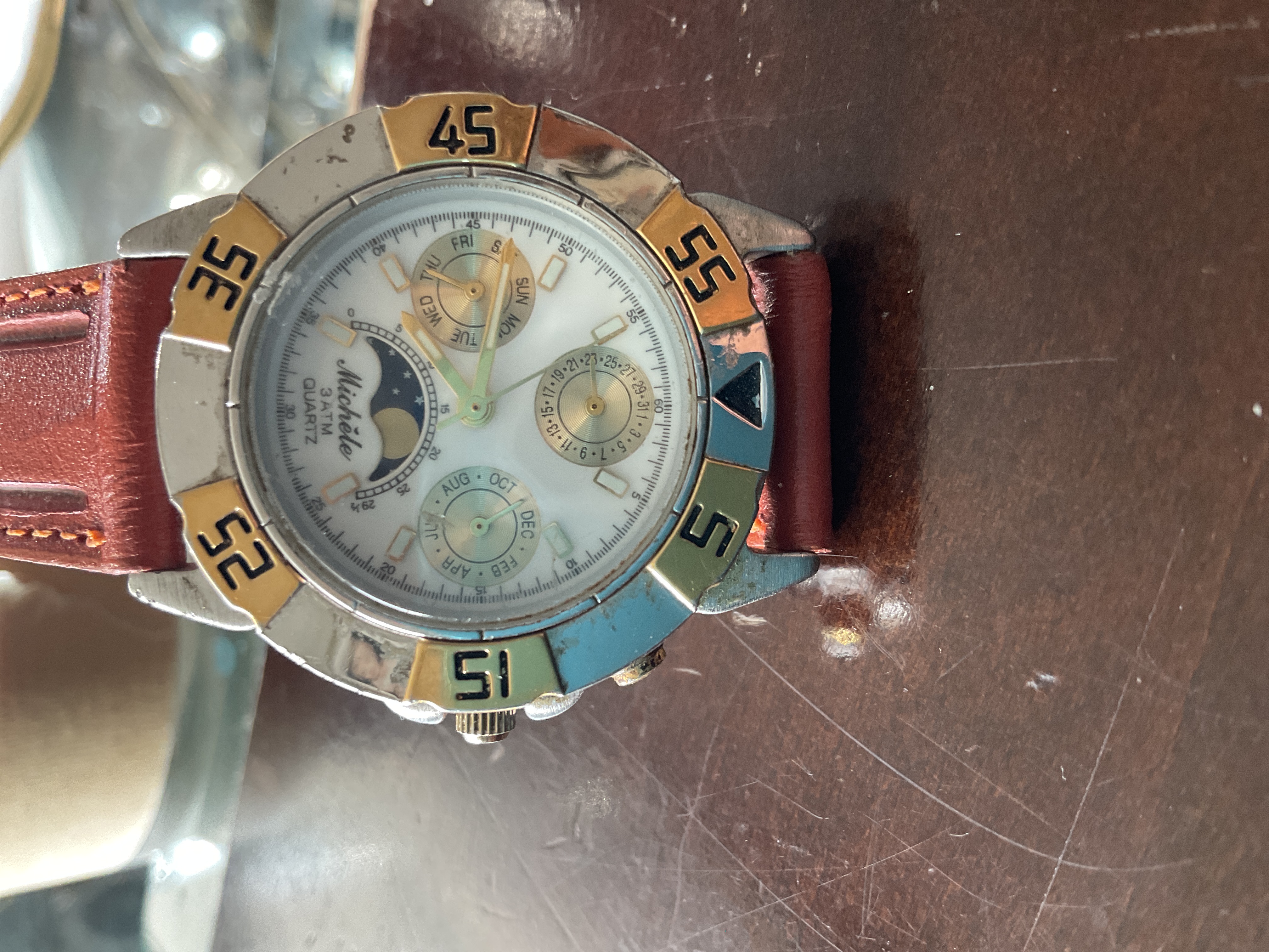 Michele Multifunction Quartz Wristwatch with Leather Strap