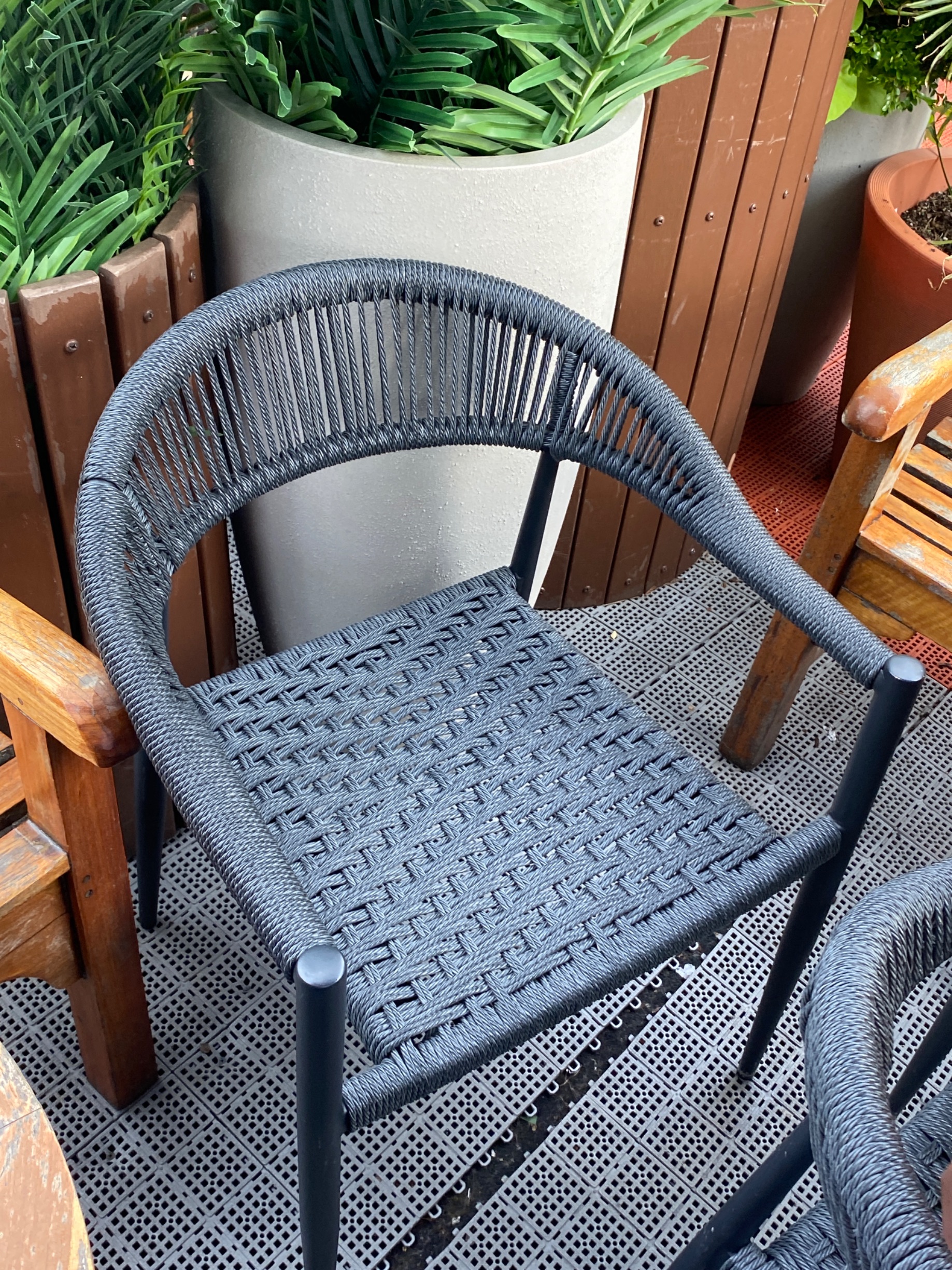 Contemporary Woven Rope and Metal Outdoor Armchair
