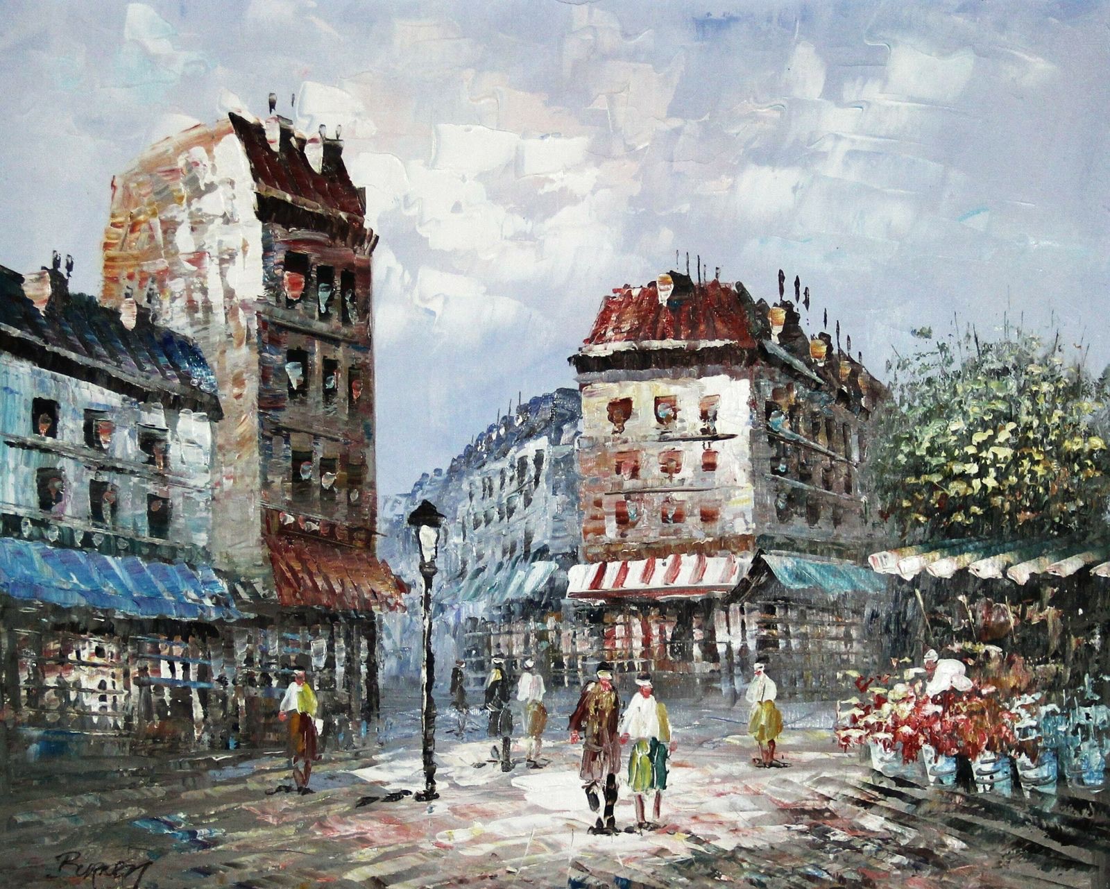 Modern Decorative Palette Knife Oil Painting of a Parisian Street Scene