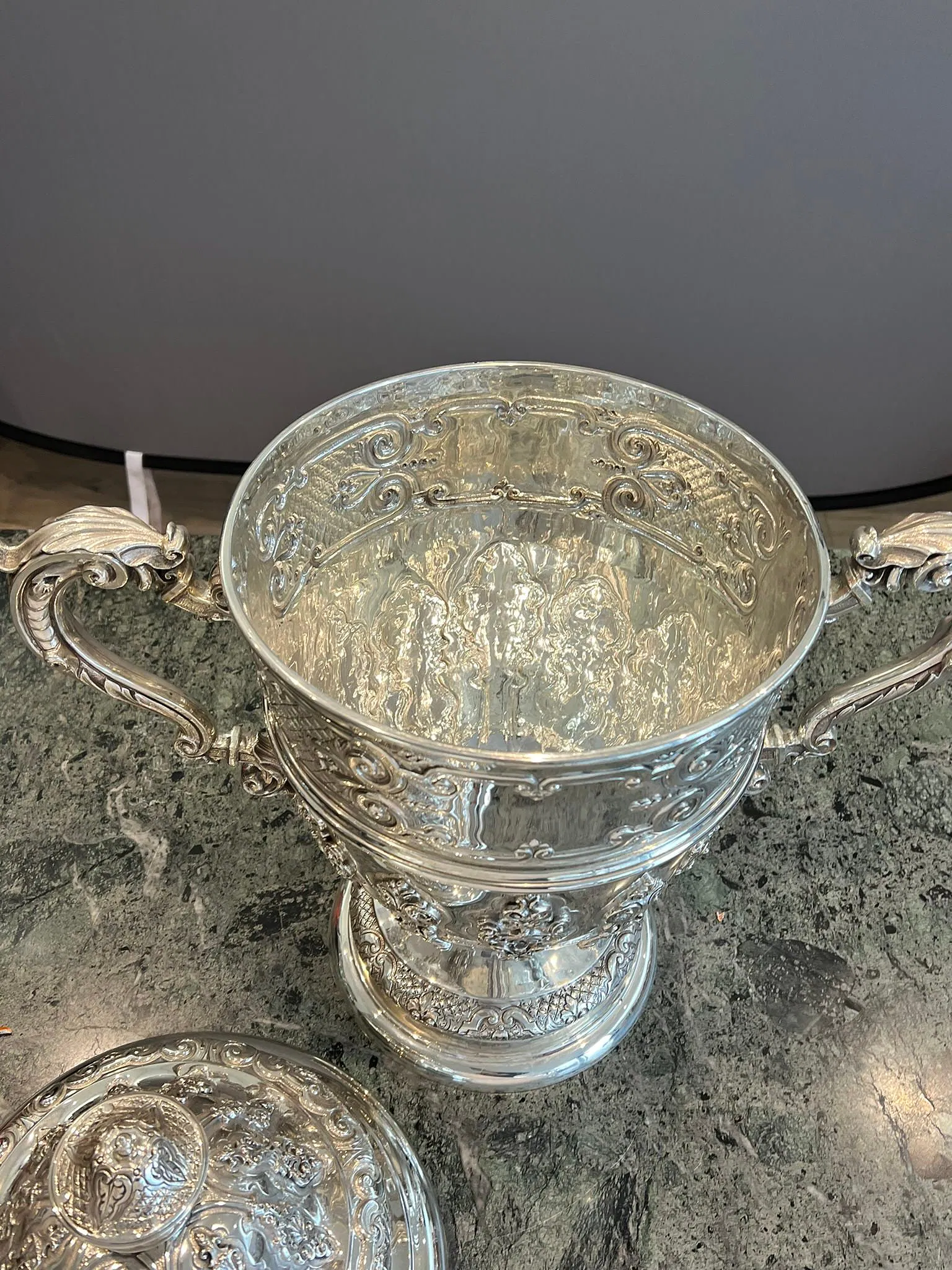 American Rococo Revival Silver Covered Two-Handled Trophy Urn thumbnail 6