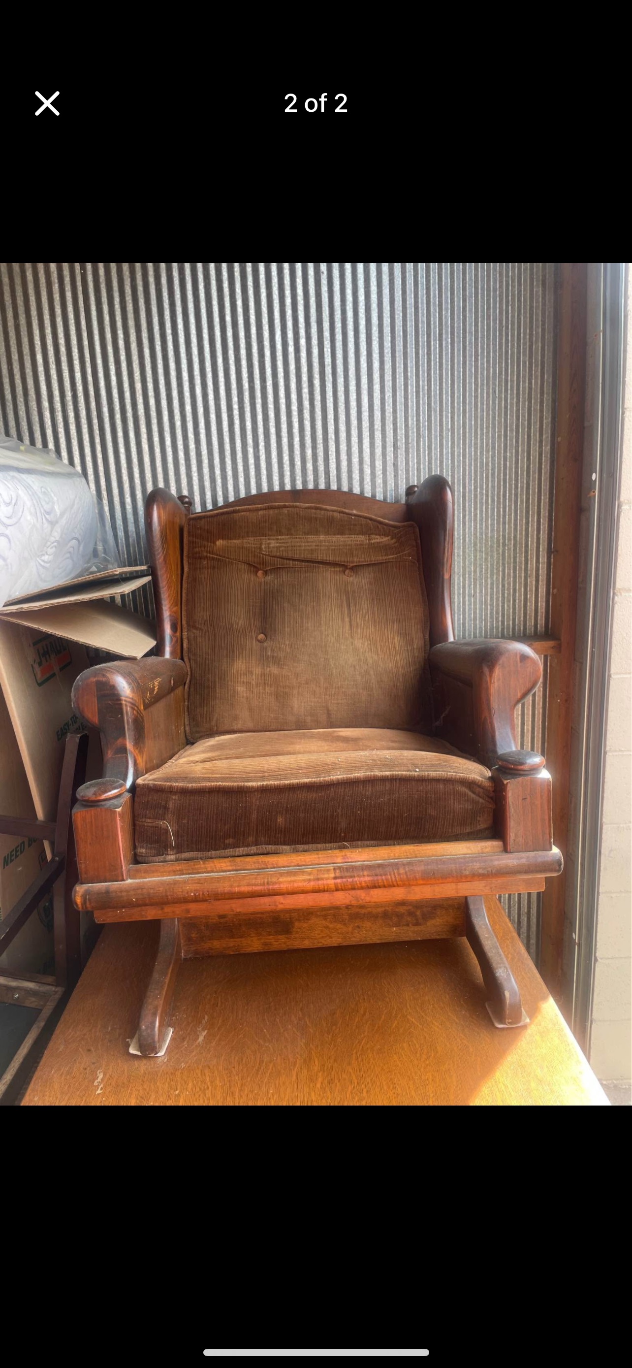 American Early 20th Century Oak and Upholstered Platform Rocker