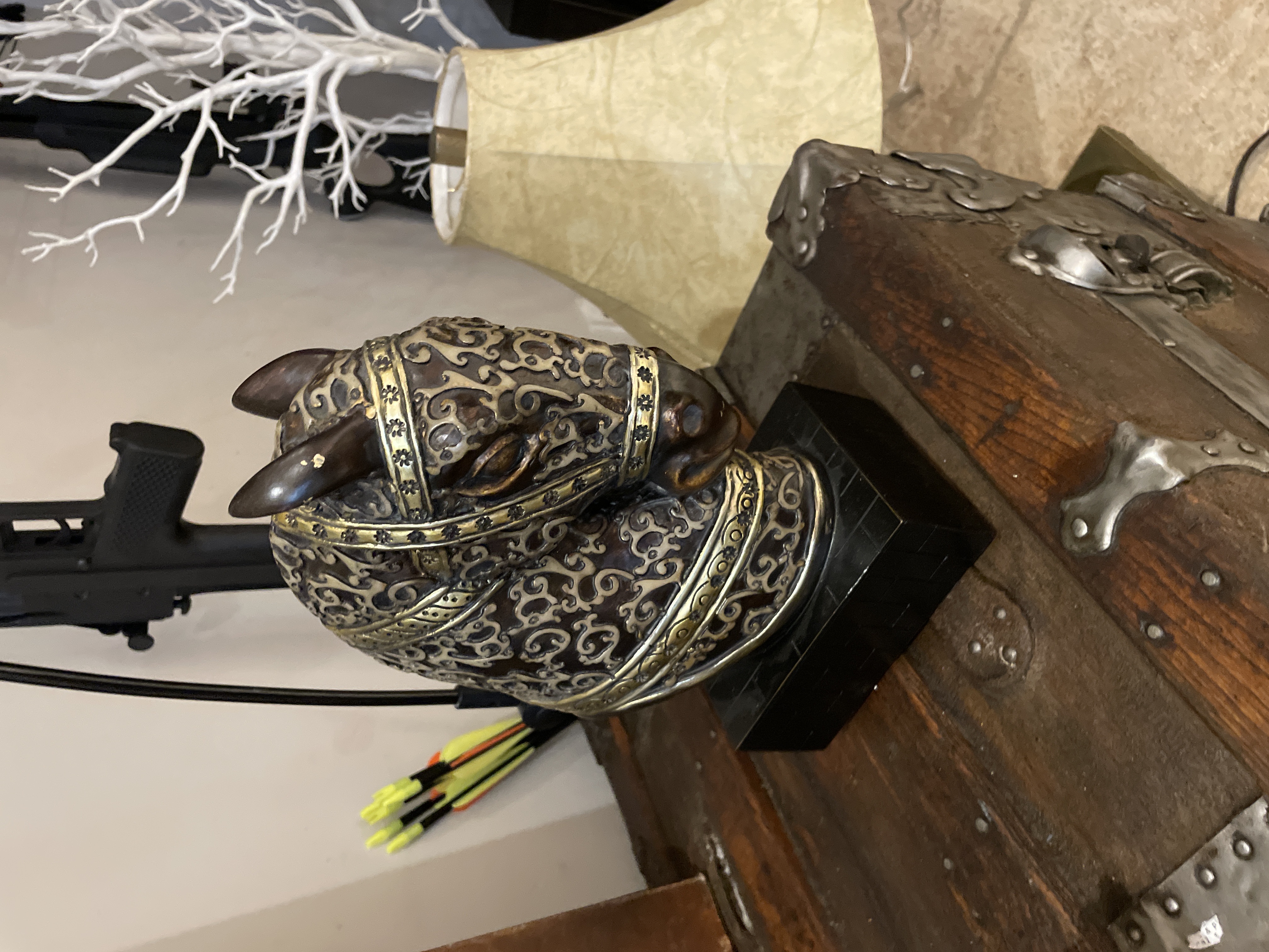 Modern Decorative Brass-Inlaid Horse Bust Sculpture