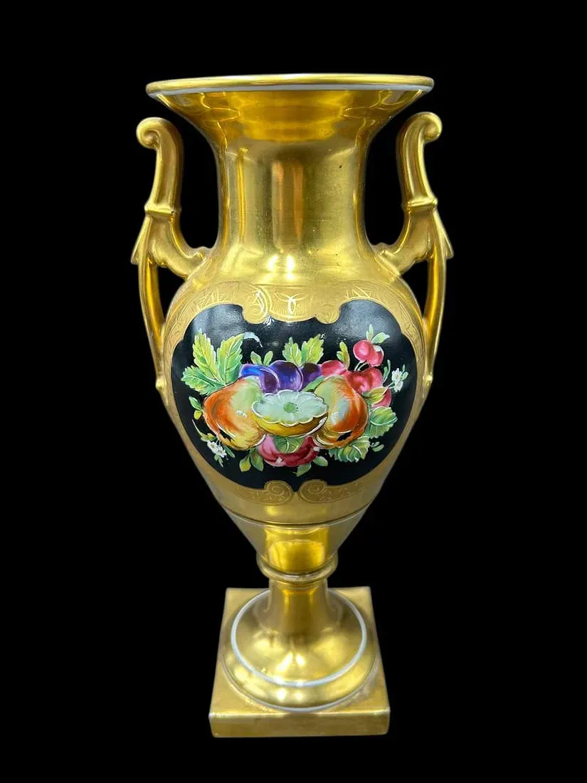 Pair of French Empire Style Gilt-Porcelain Urns by Dagoty à Paris thumbnail 3