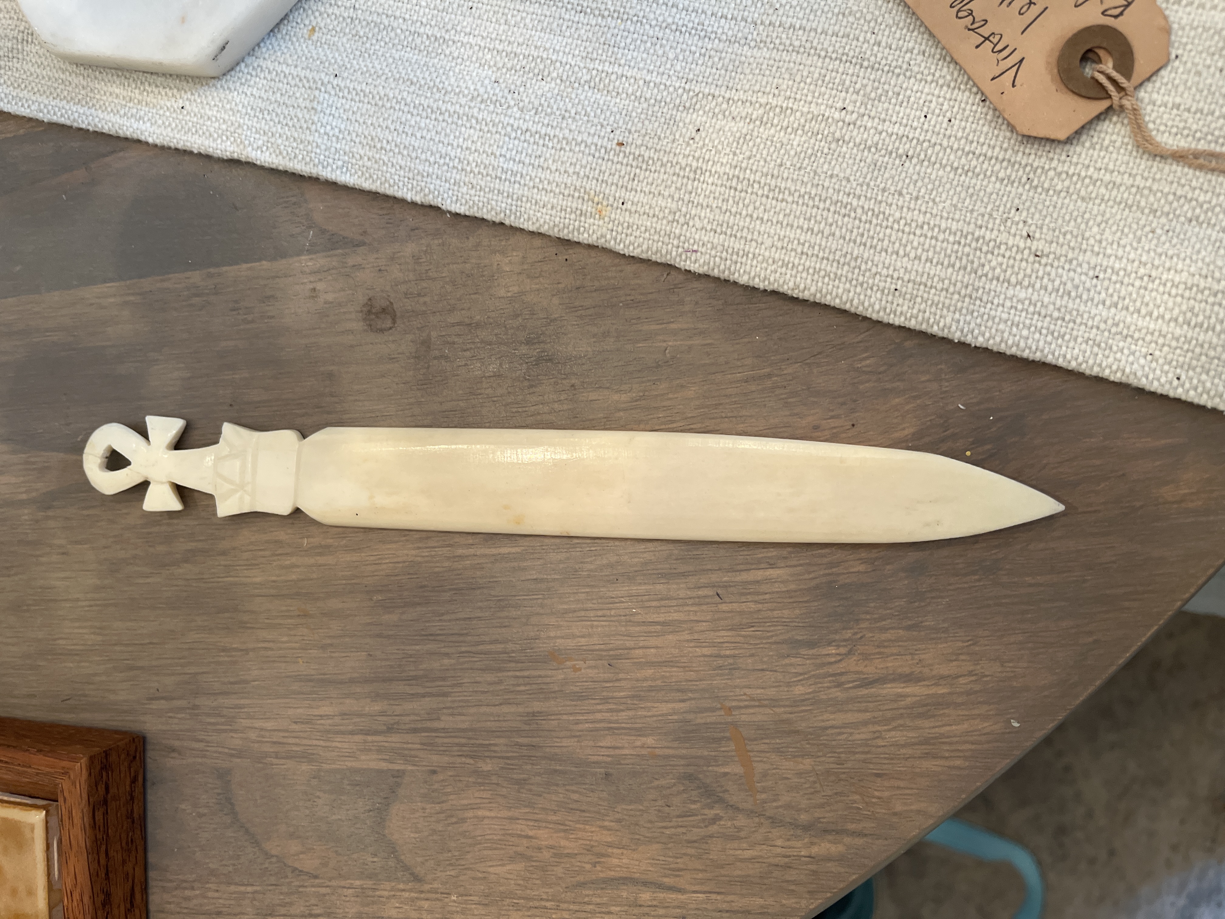 Egyptian Revival Bone Letter Opener with Ankh Motif