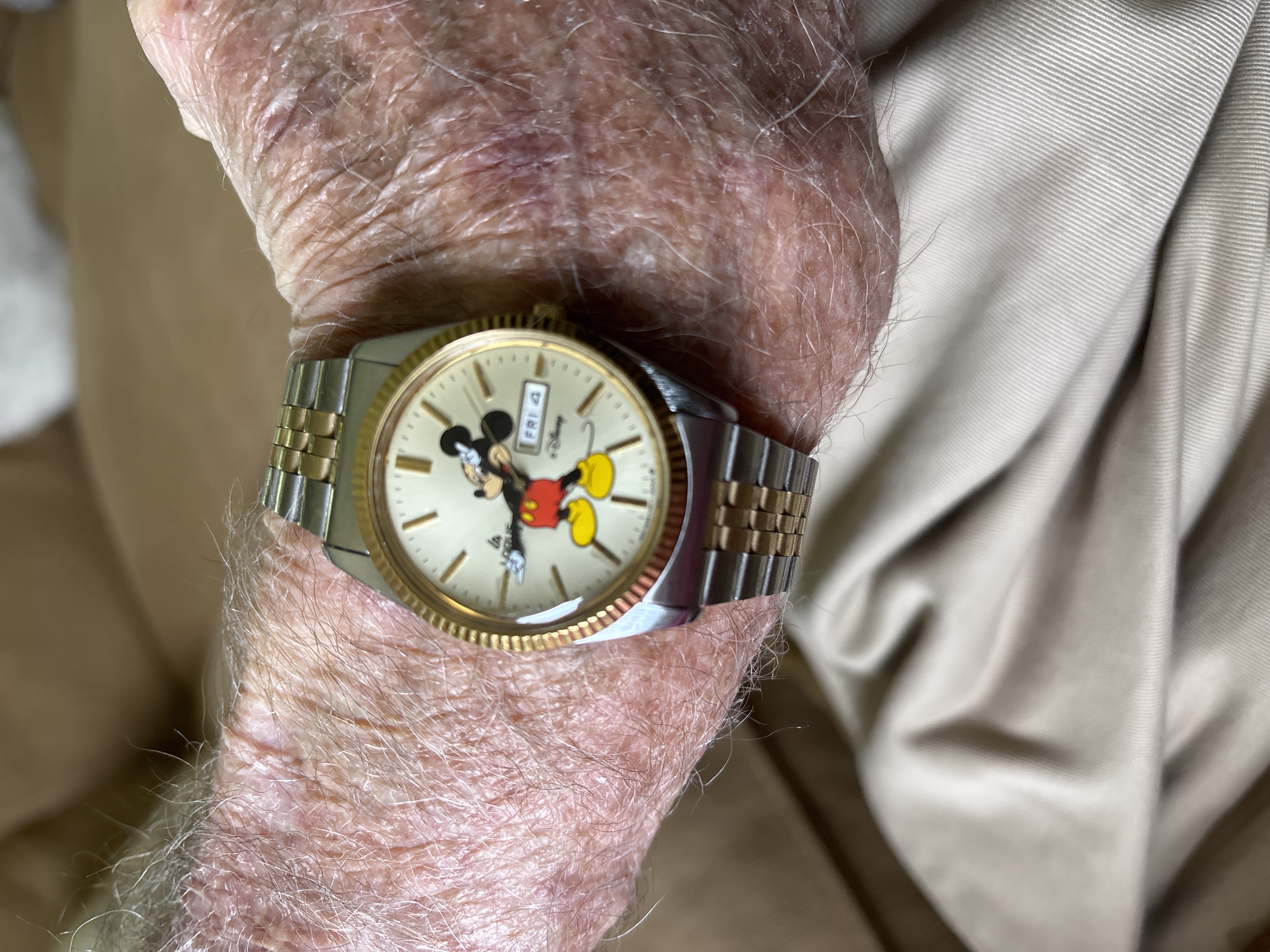 Vintage Two-Tone Stainless Steel Mickey Mouse Wristwatch