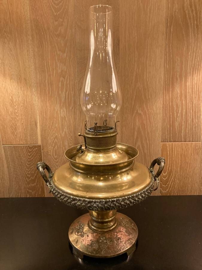 American Victorian Period Brass 'Juno' Banquet Oil Lamp by Edward Miller & Co.