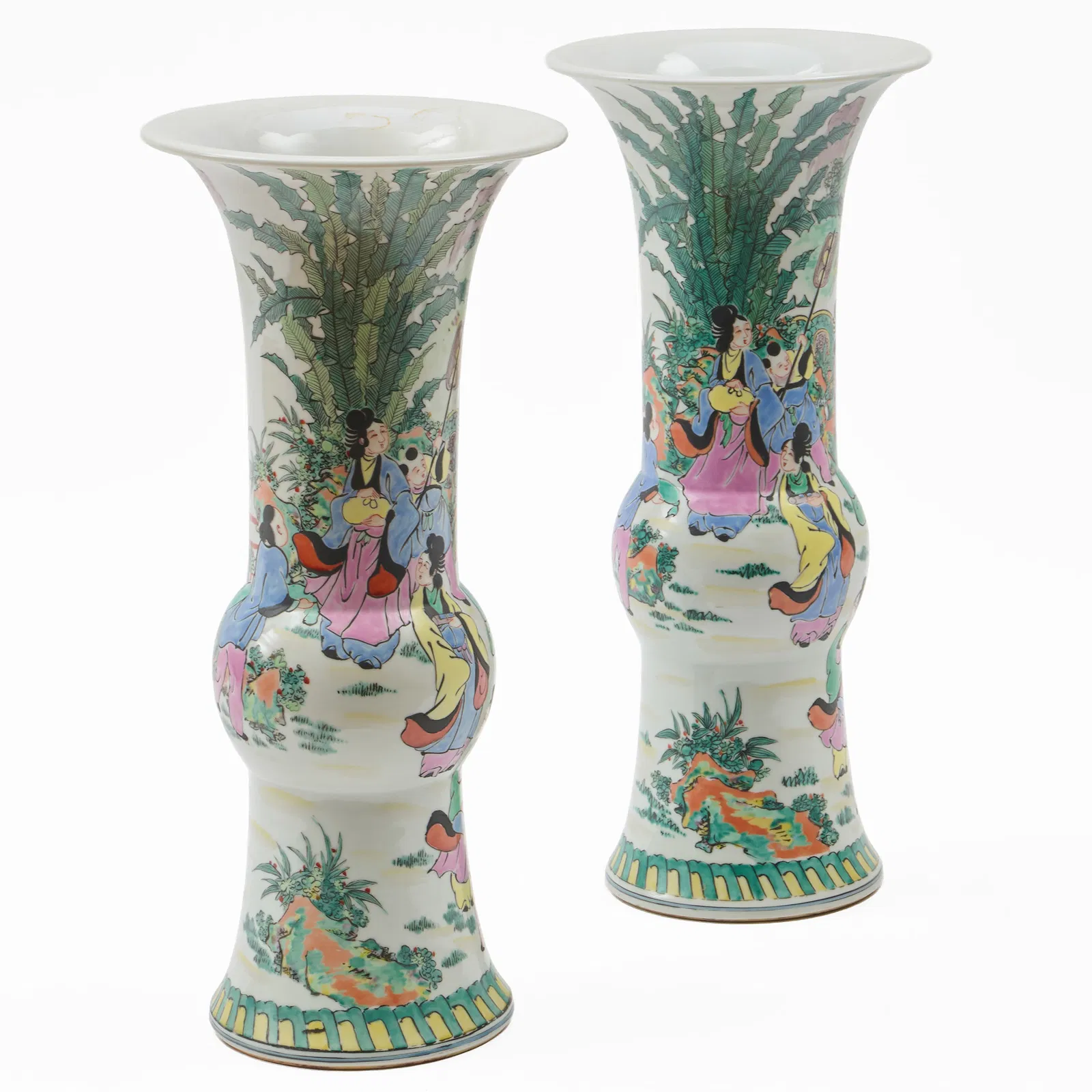 Pair of Chinese Famille Rose Style Porcelain Gu Vases