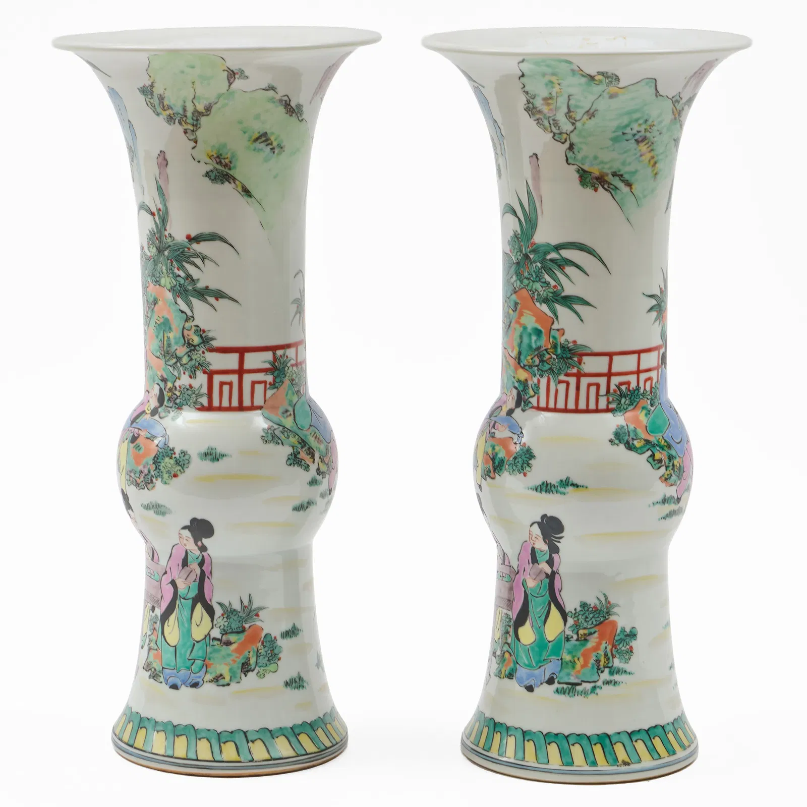 Pair of Chinese Famille Rose Style Porcelain Gu Vases thumbnail 2