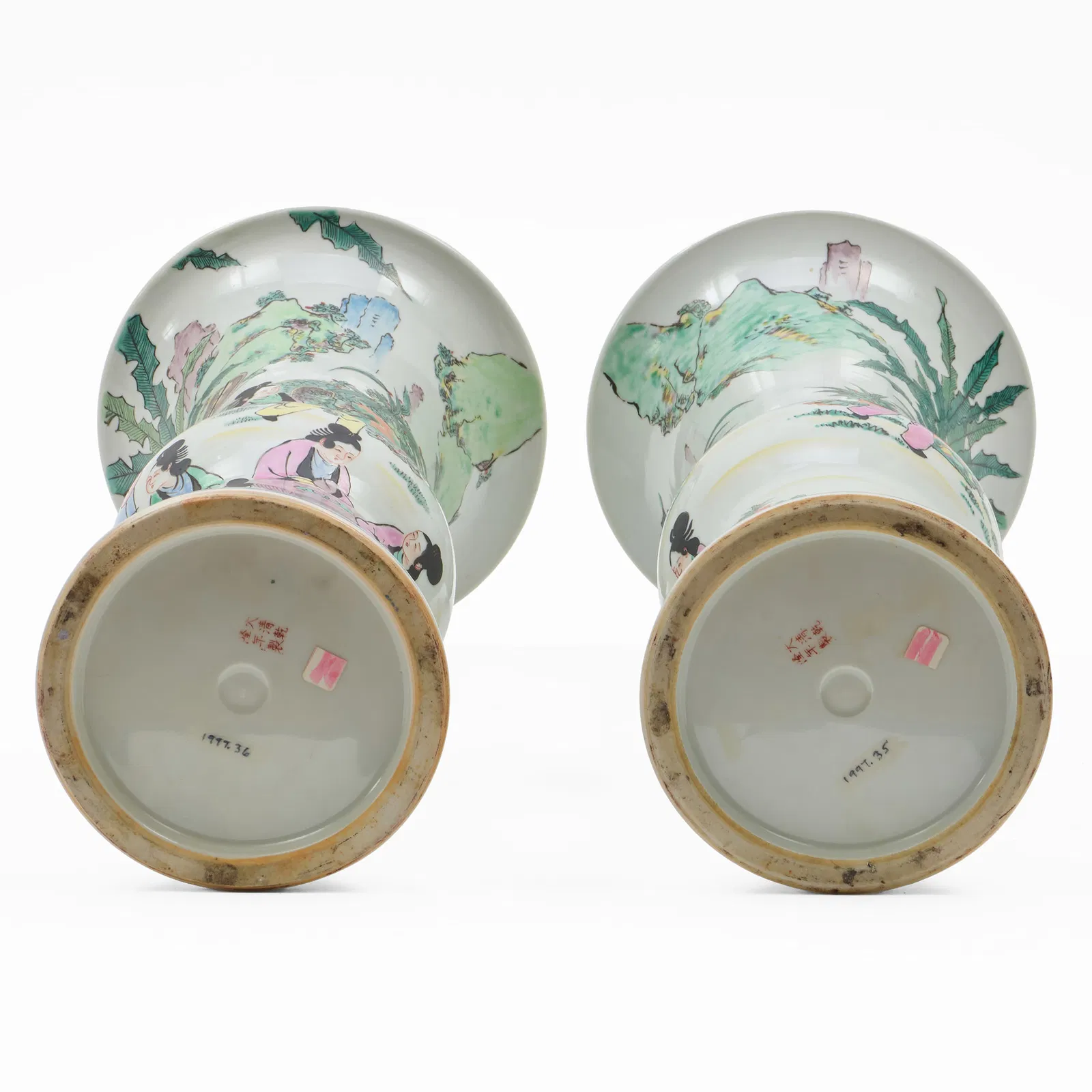 Pair of Chinese Famille Rose Style Porcelain Gu Vases thumbnail 6
