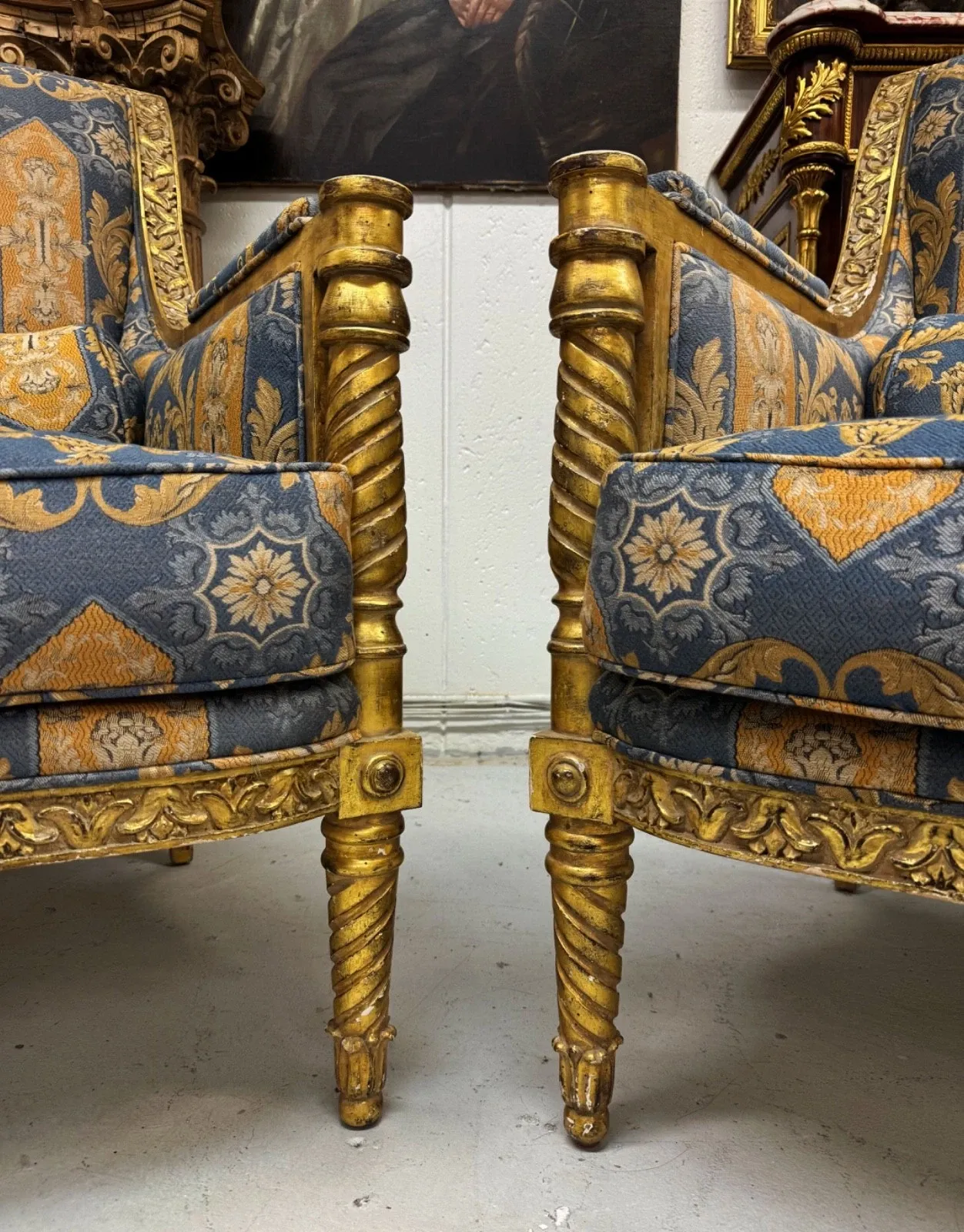 French Empire Style Giltwood Armchairs (Pair) thumbnail 4
