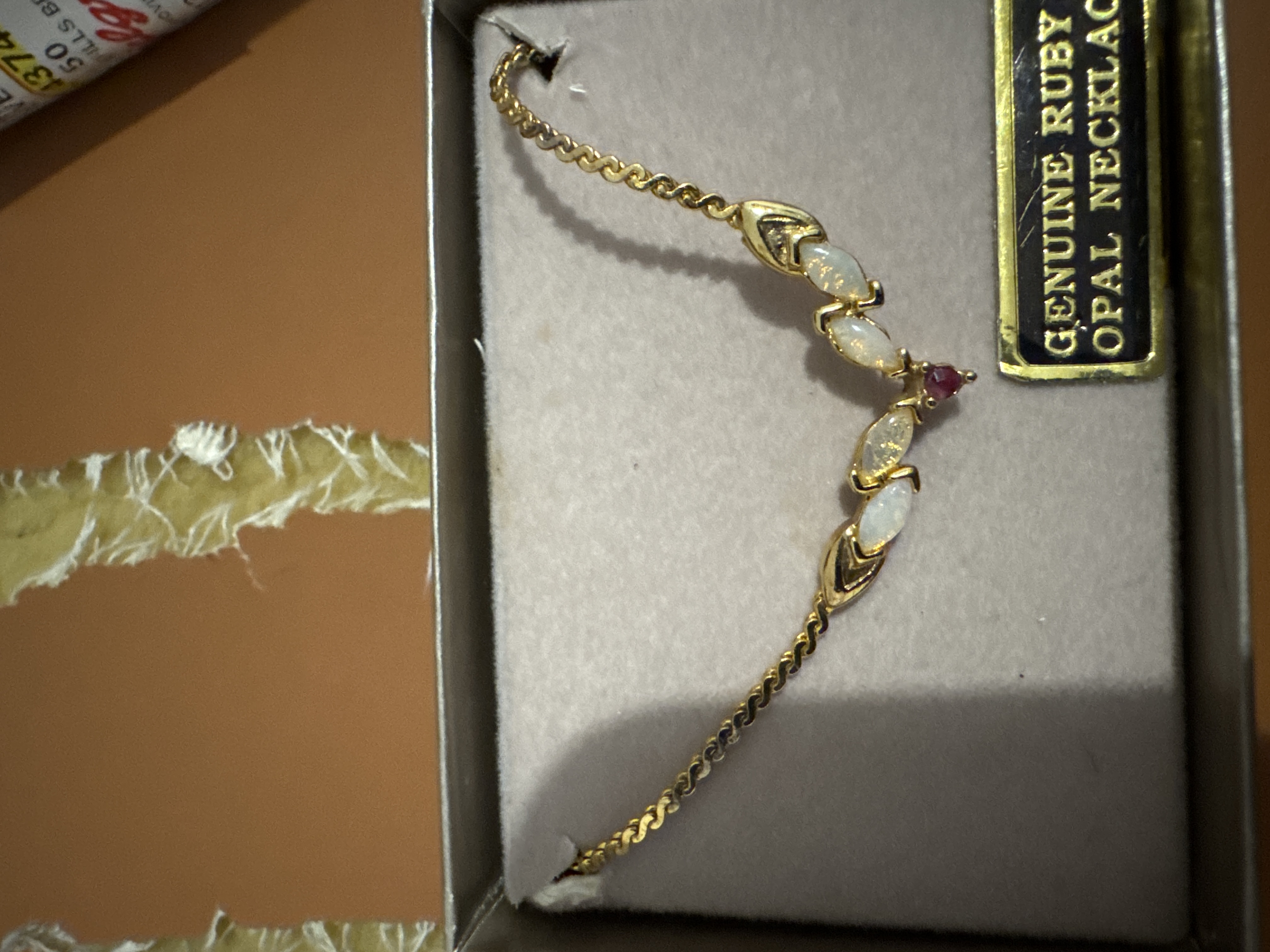 Late 20th-Century Retro Gold-Tone Ruby and Opal Necklace