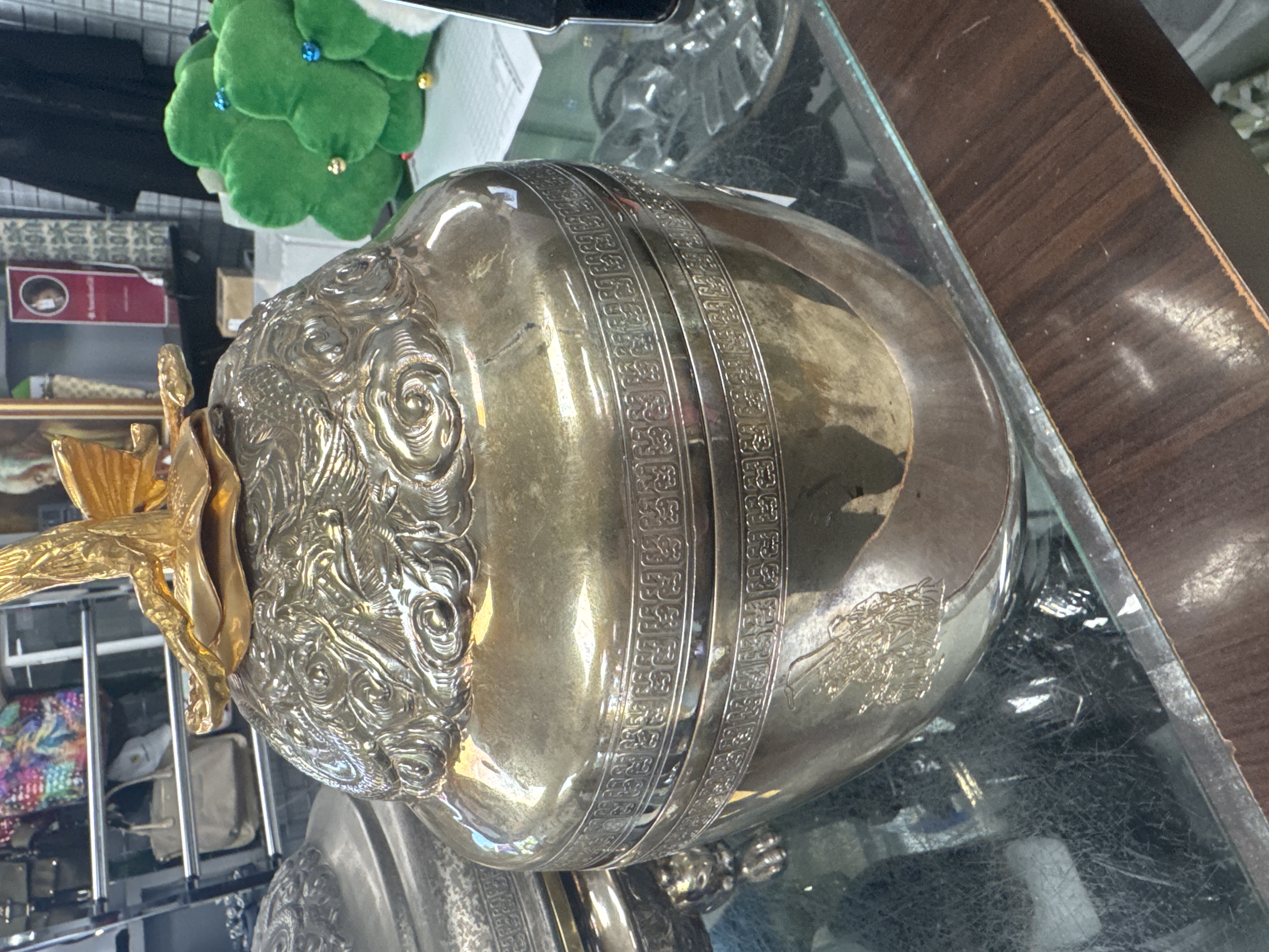 Chinese Style Metal Urn with Decorative Lid