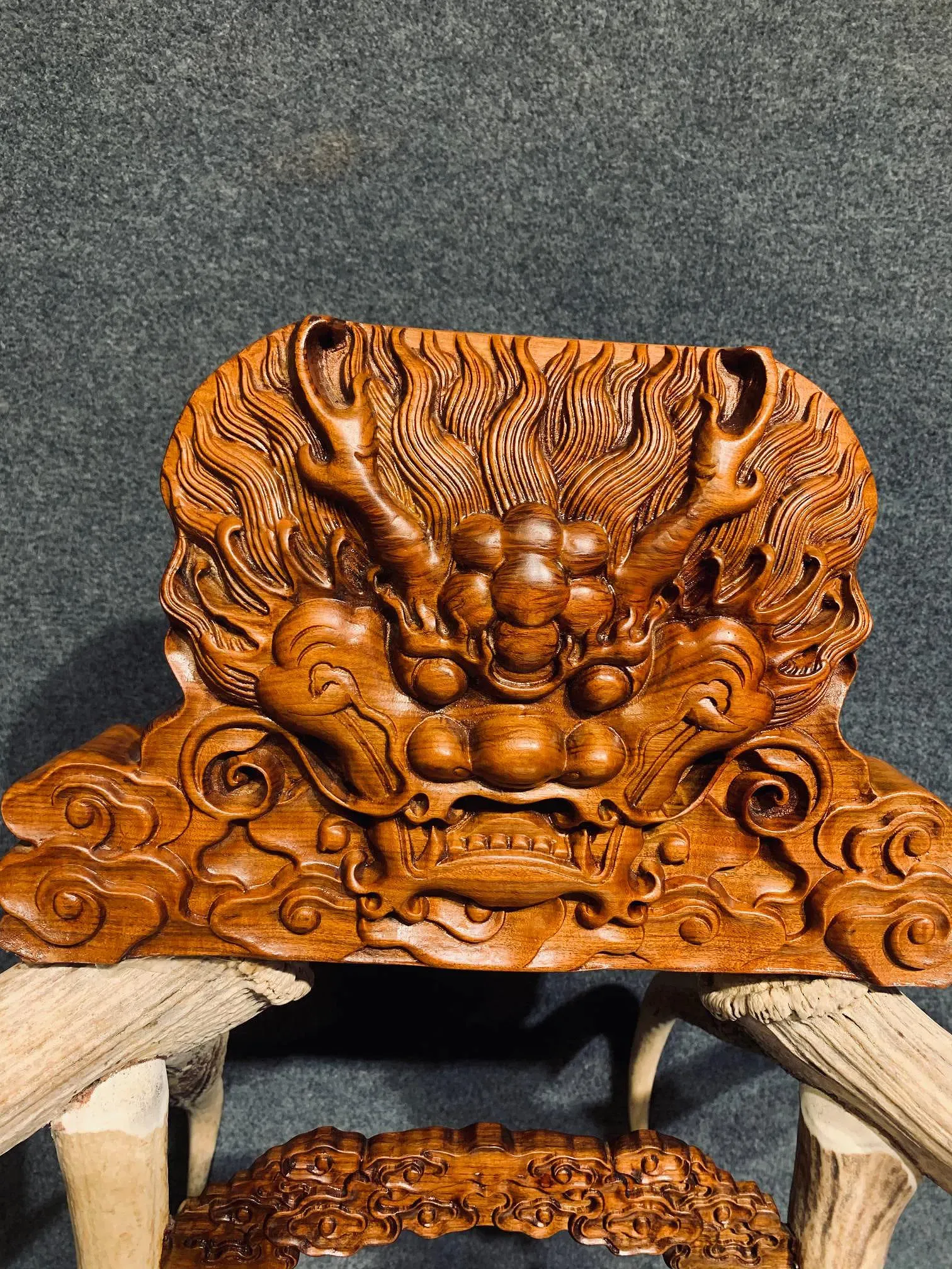 Contemporary Chinese Hardwood and Stag Antler Chair thumbnail 4