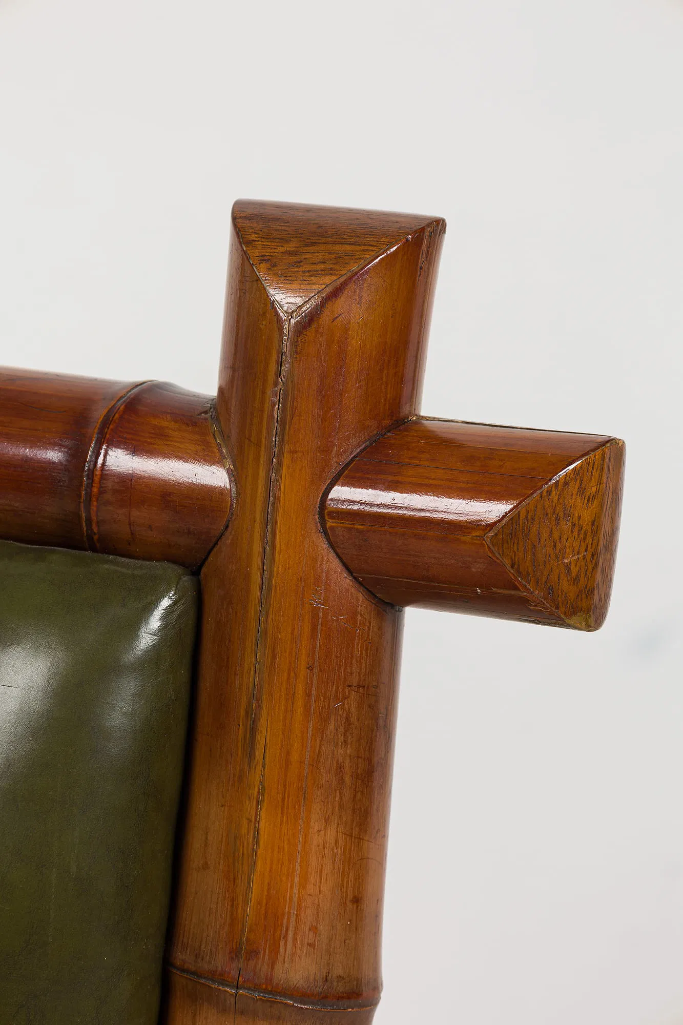 French Japonisme Bamboo-Form Wood and Leather Armchairs, Pair thumbnail 2