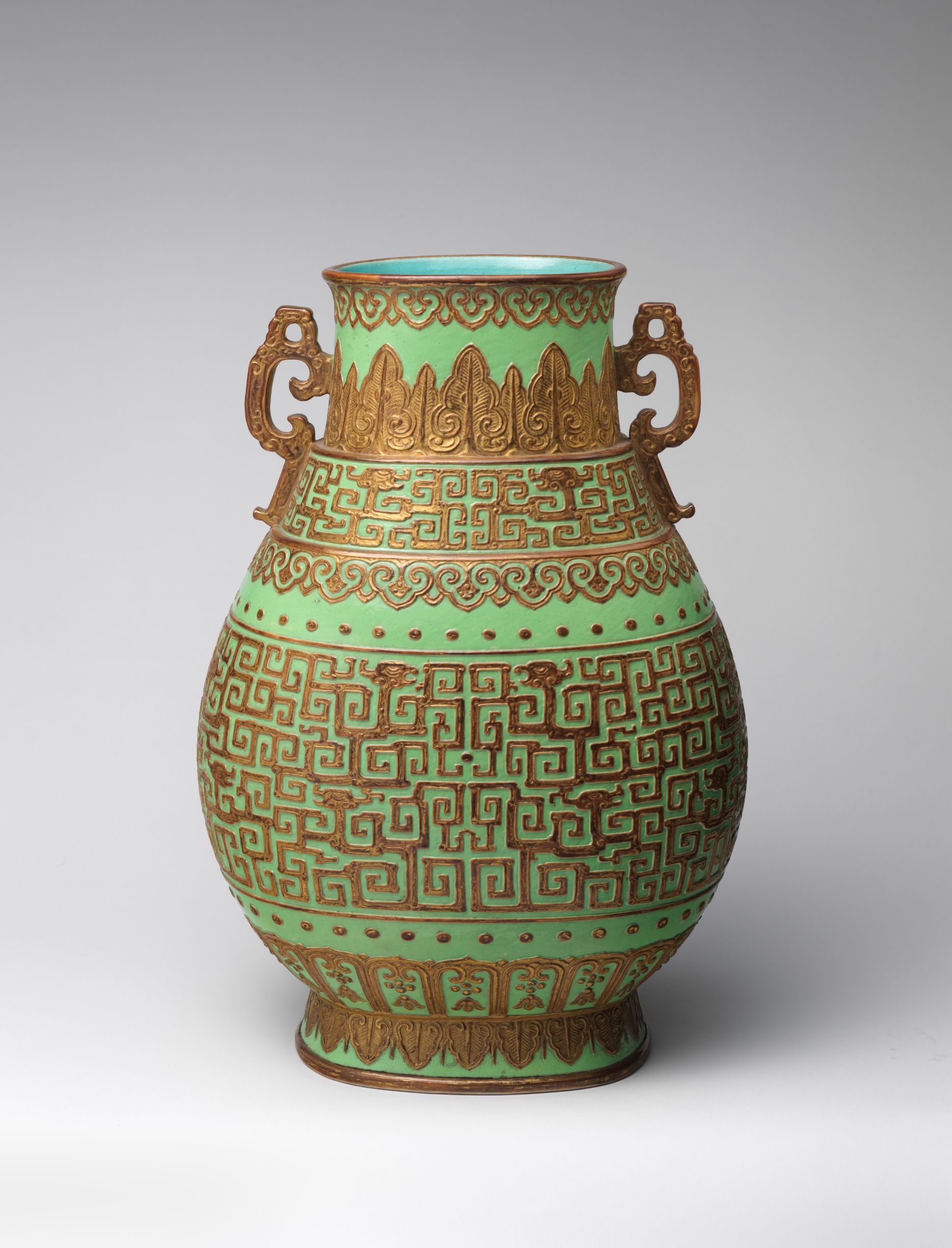 Qing Style Chinese Green-Ground Gilt Porcelain Hu Vase