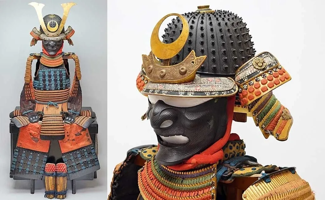 Edo Period Japanese Samurai Armor (Yoroi) with Gilded Crescent Kabuto