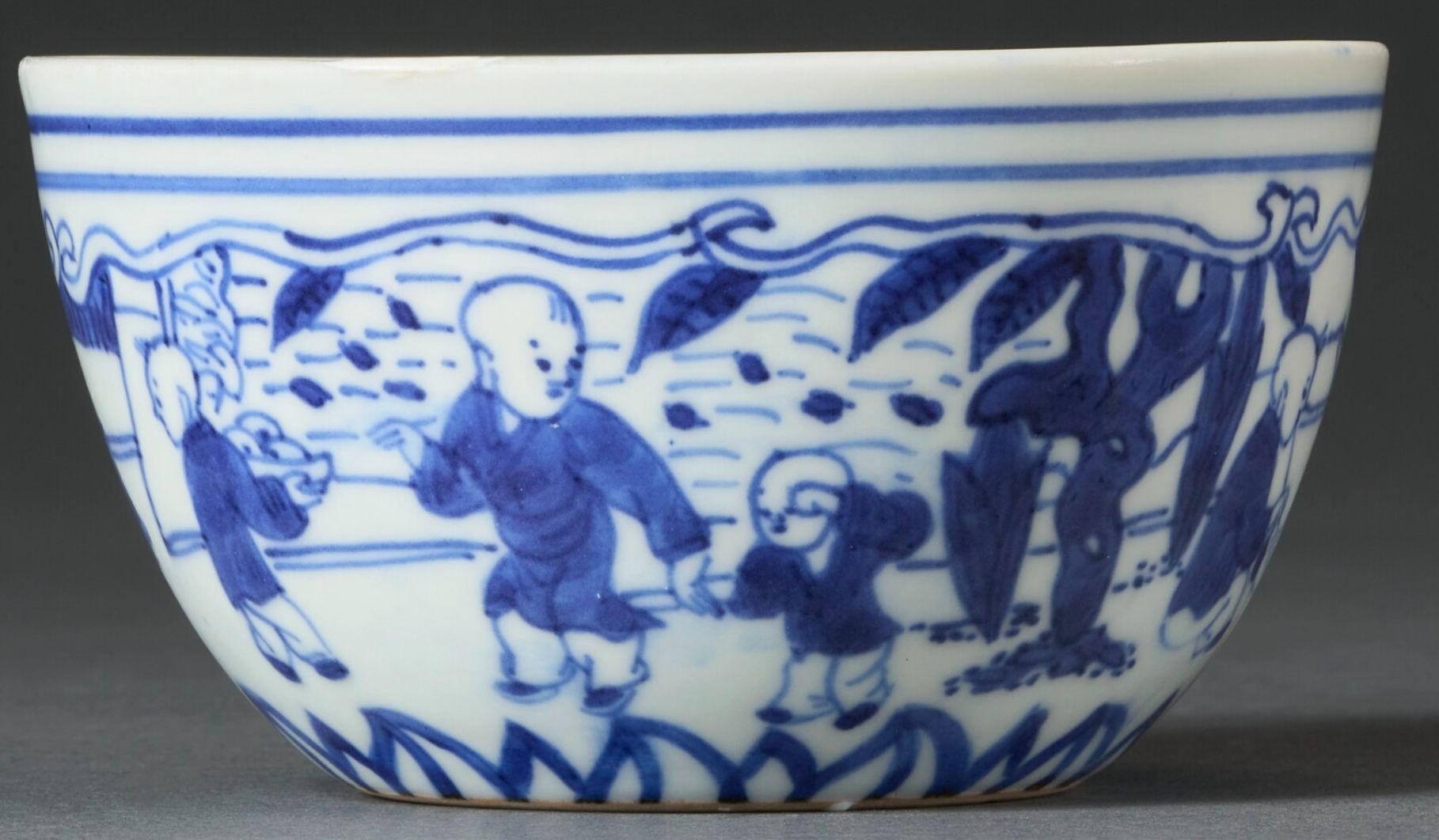 Chinese Ming Style Blue-and-White Porcelain Boys Bowl thumbnail 3