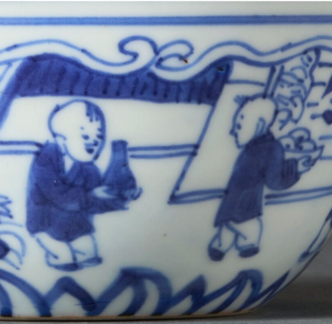 Chinese Ming Style Blue-and-White Porcelain Boys Bowl thumbnail 6