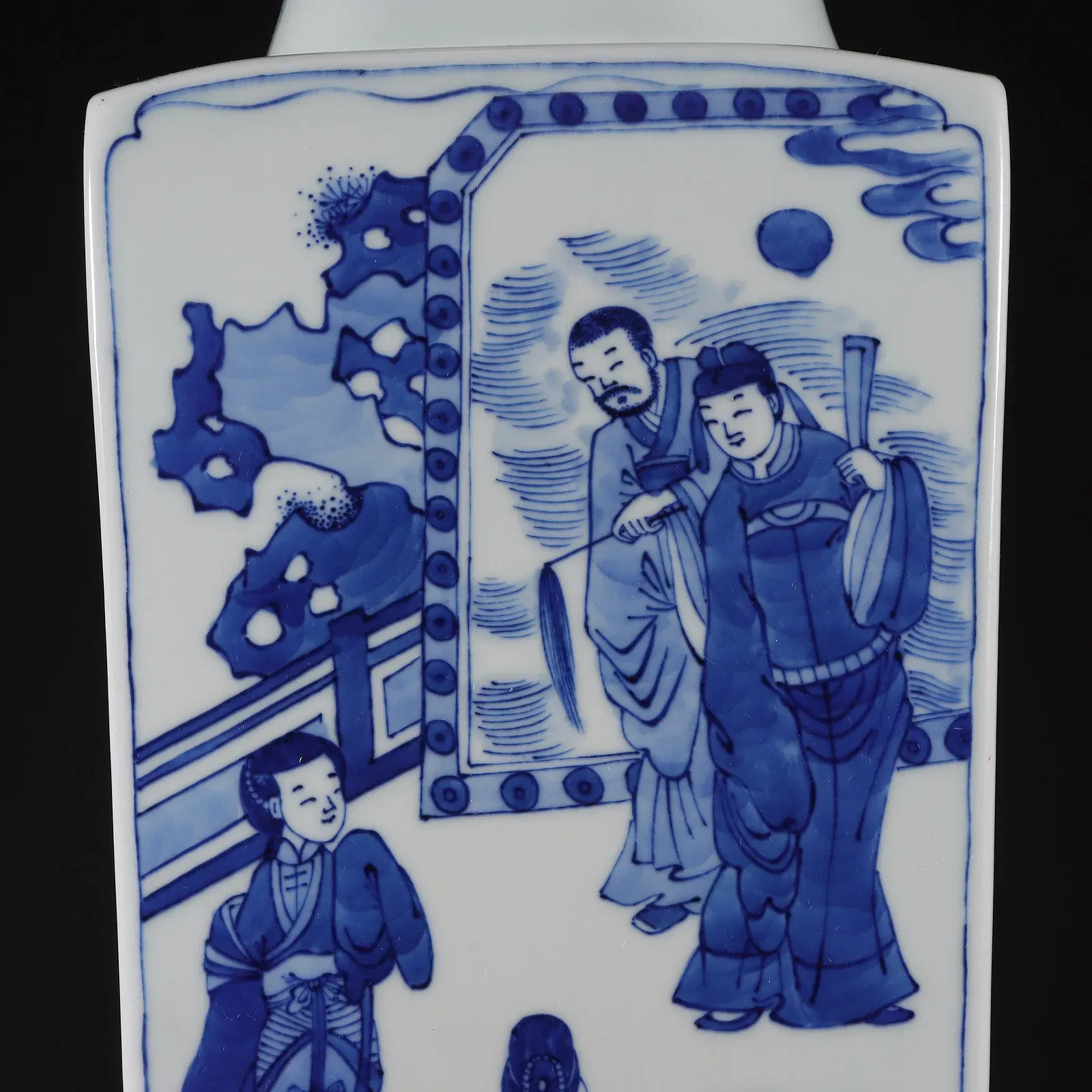 Chinese Guangxu Mark Blue and White Figural Square Porcelain Vase thumbnail 2